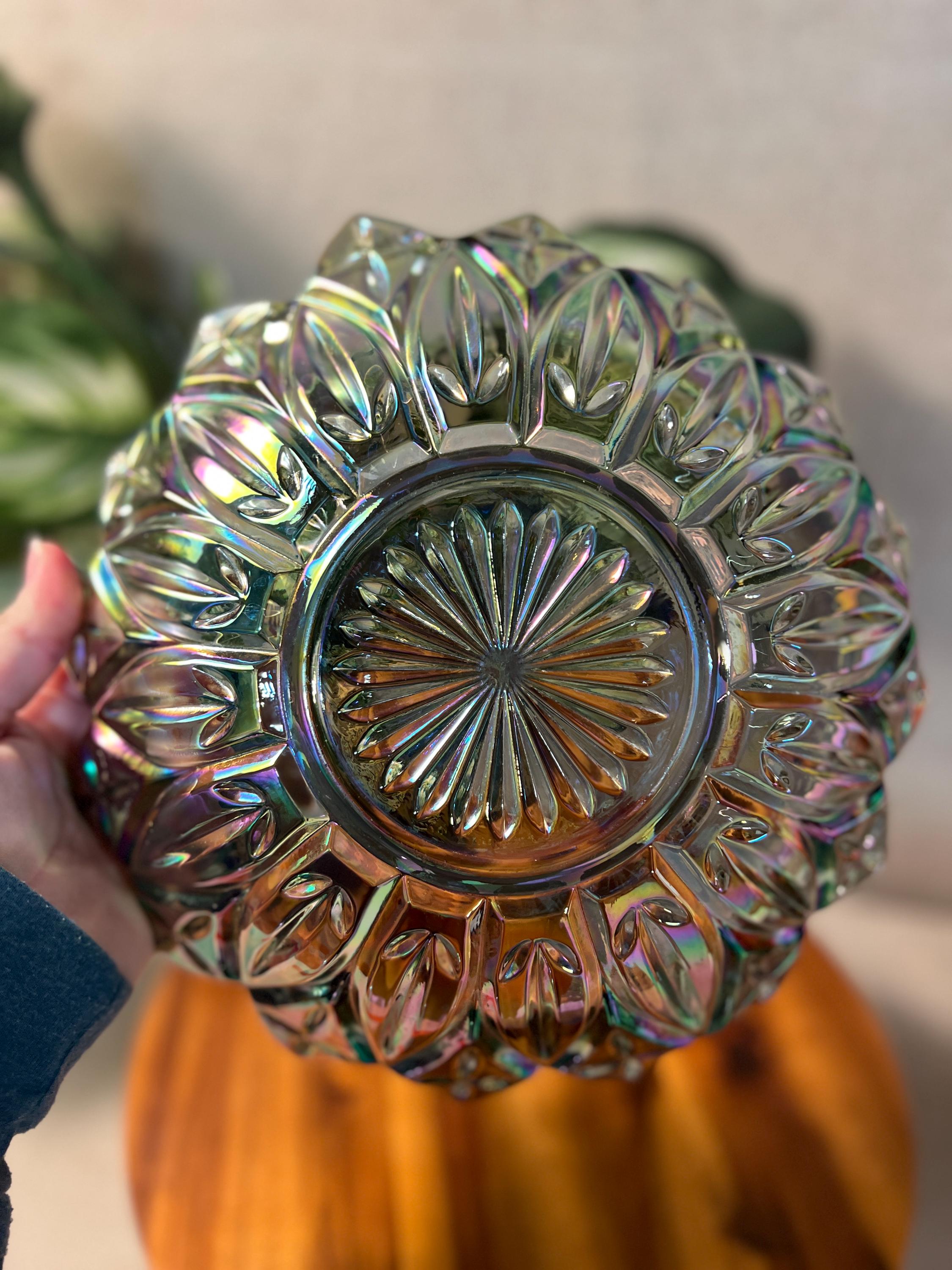 VTG Carnival Glass, Federal Glass Smokey Iridescent Flower Bowl Grey, Gray Bowl