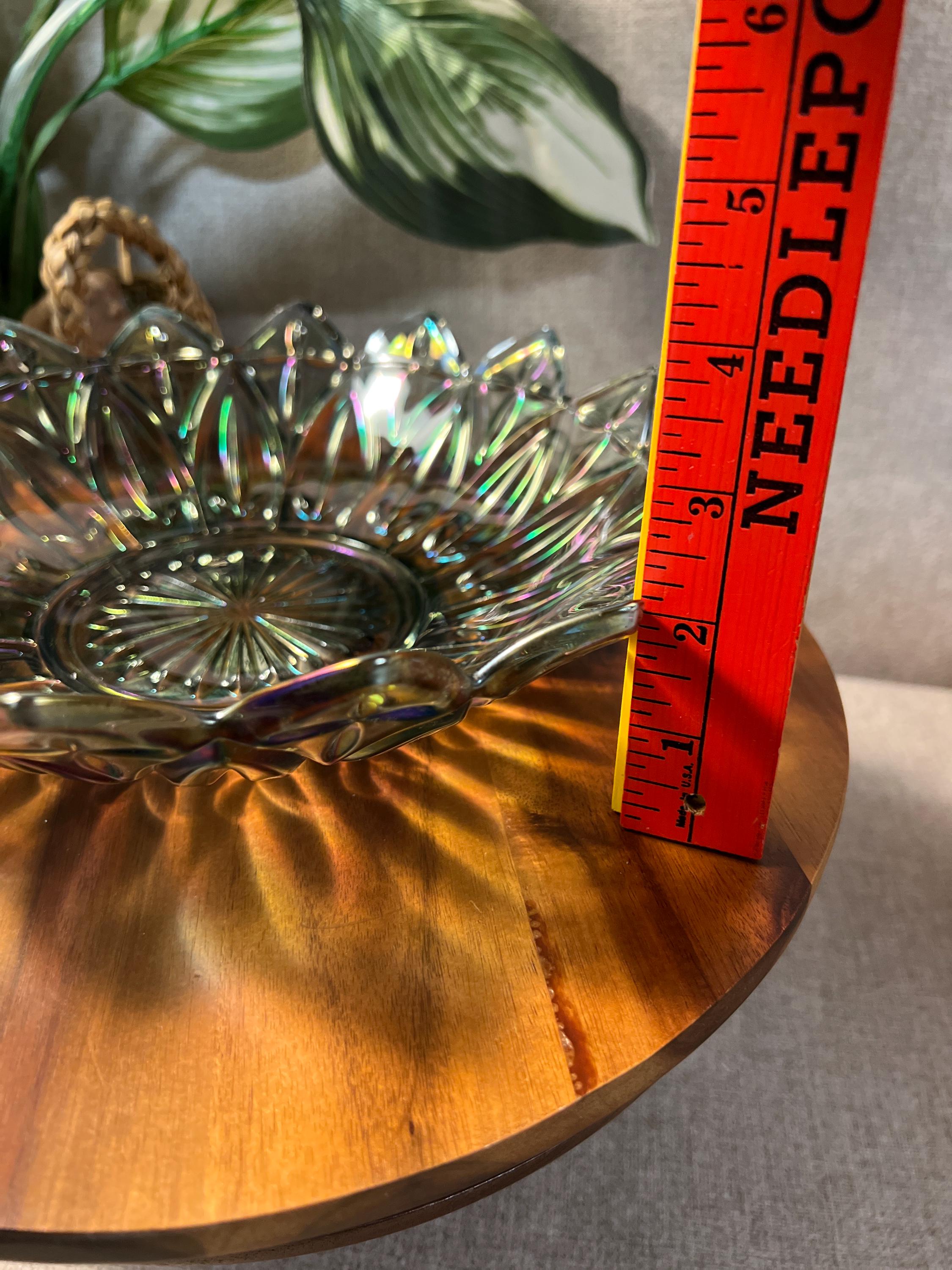 VTG Carnival Glass, Federal Glass Smokey Iridescent Flower Bowl Grey, Gray Bowl