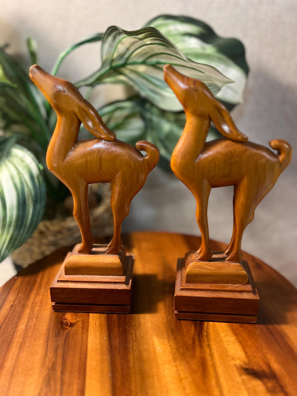 Hand Carved Wooden Gazelle Deer Figurine Set