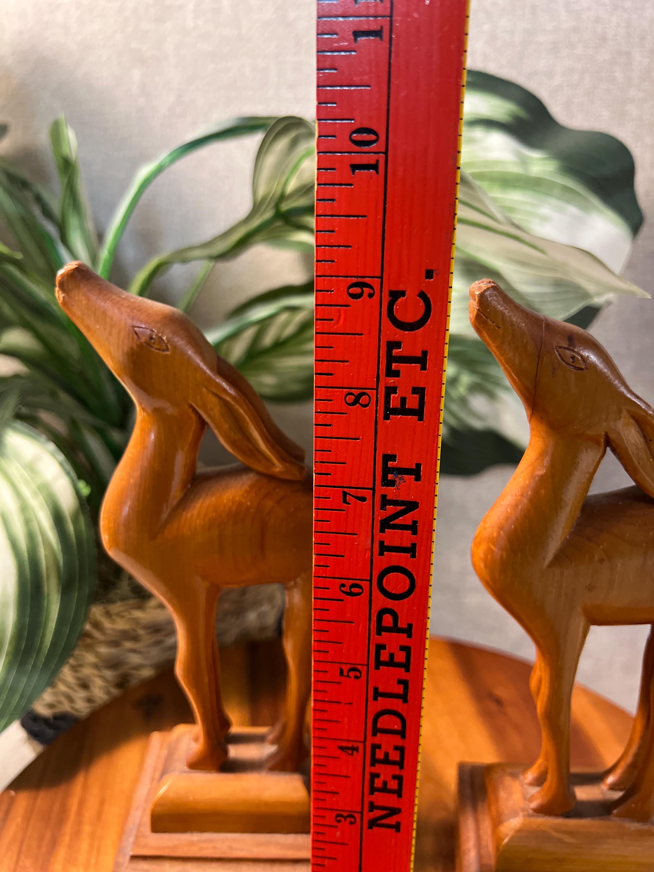 Hand Carved Wooden Gazelle Deer Figurine Set