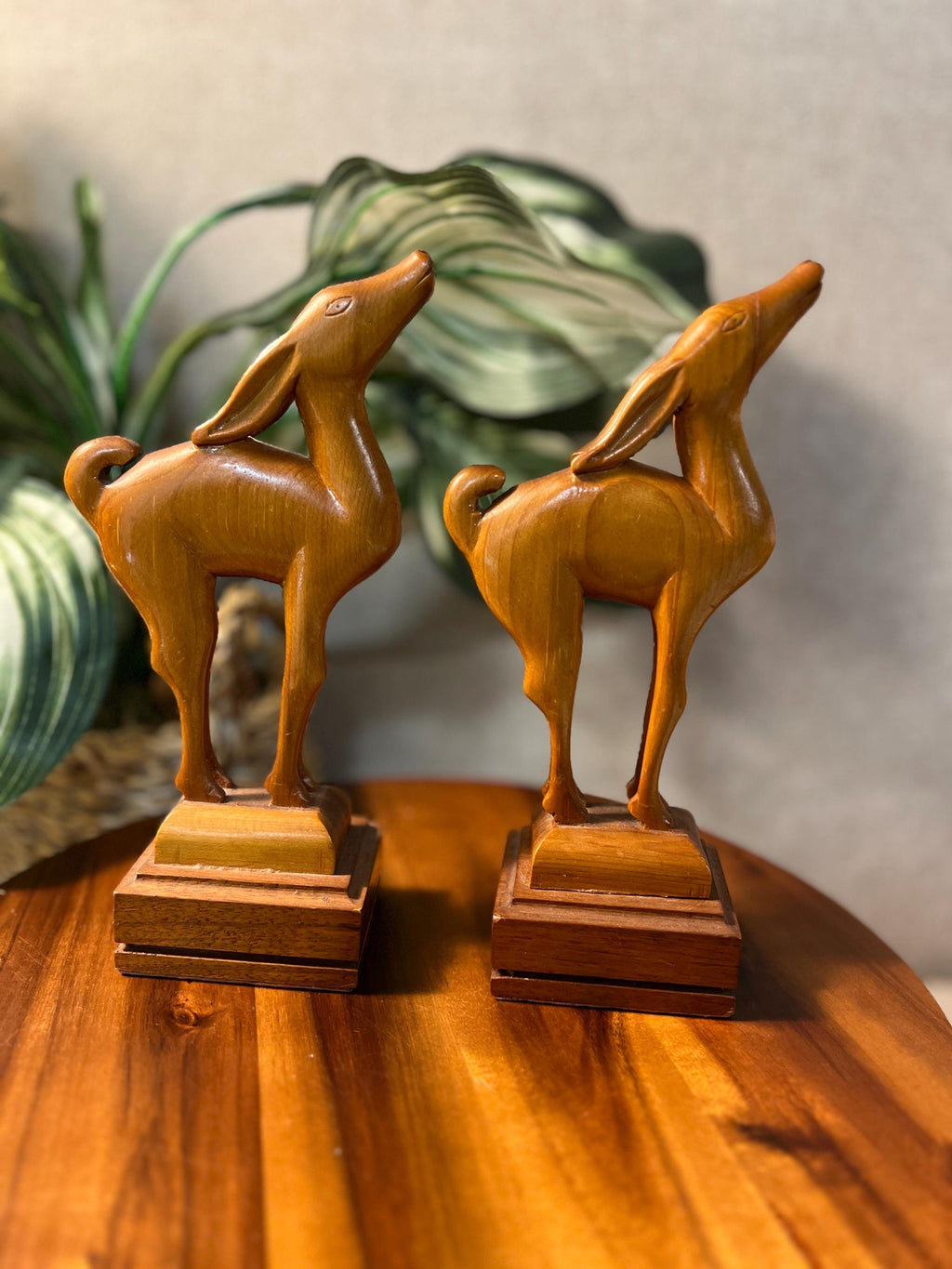 Hand Carved Wooden Gazelle Deer Figurine Set
