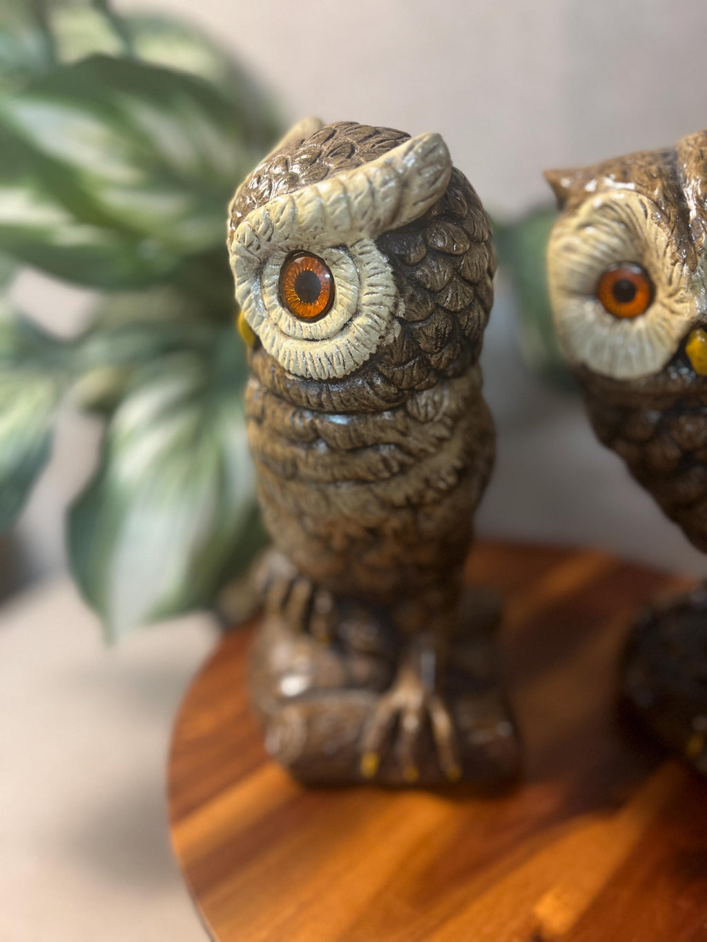 Pair of Owl Figurines Chalkware 10