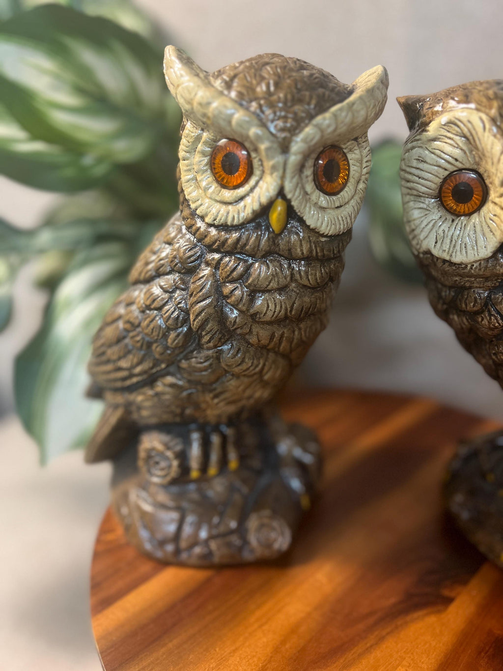 Pair of Owl Figurines Chalkware 10