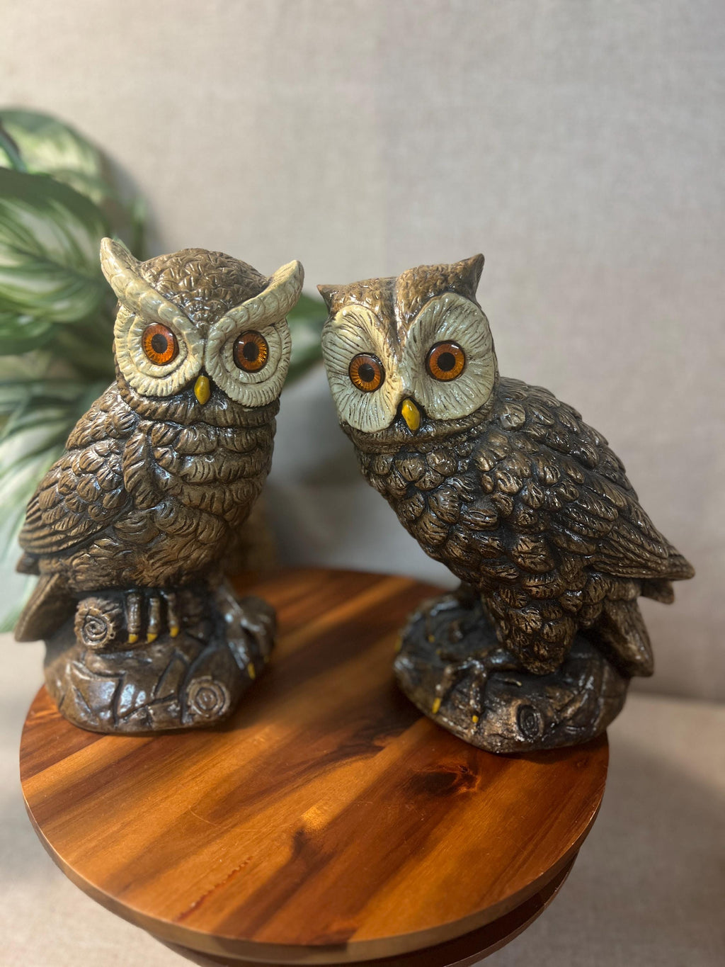 Pair of Owl Figurines Chalkware 10