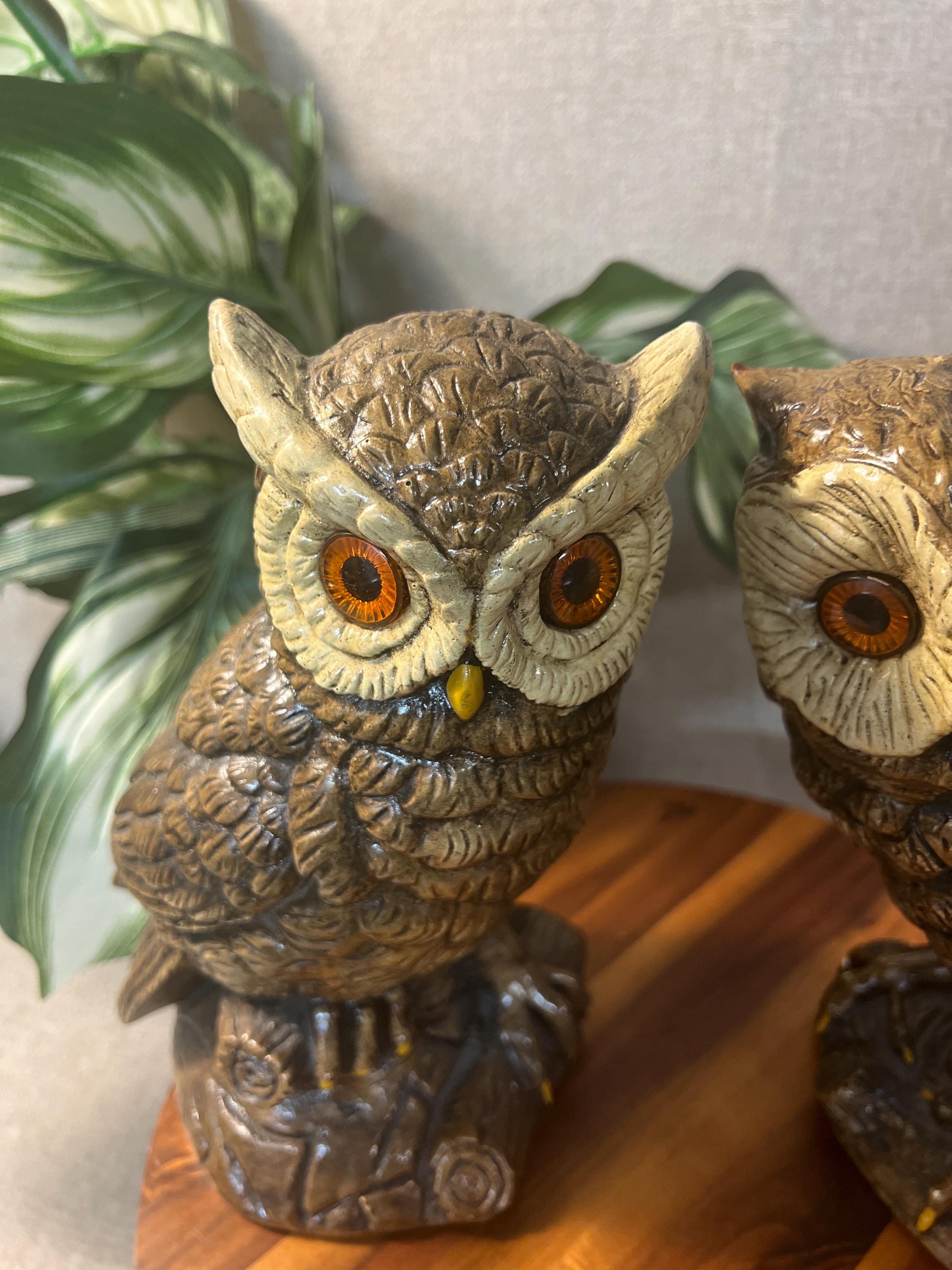 Pair of Owl Figurines Chalkware 10