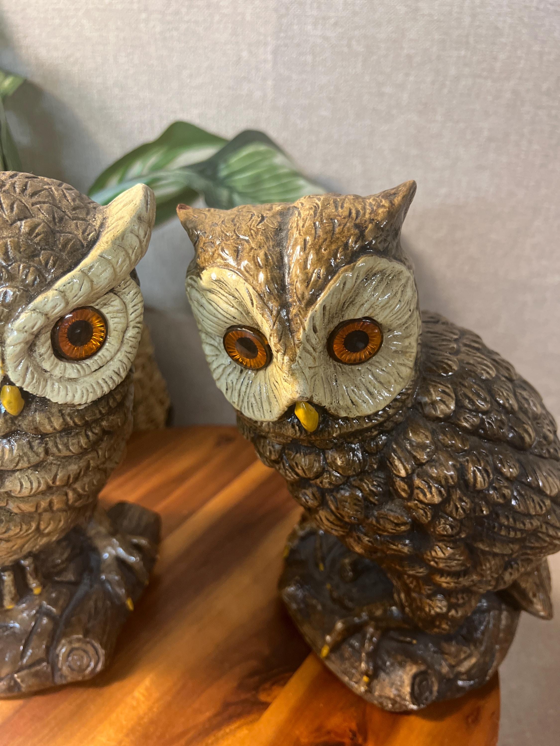 Pair of Owl Figurines Chalkware 10
