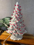 White Ceramic Skinny Christmas Tree 16.5 Vintage with pink lights