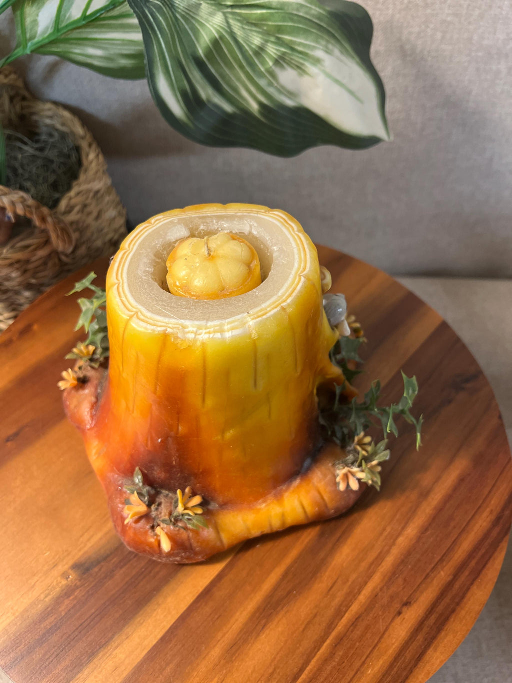 Middle Earth Candle House Stump Candle 70s Vtg Gnome Mushroom with Gnome Handmade