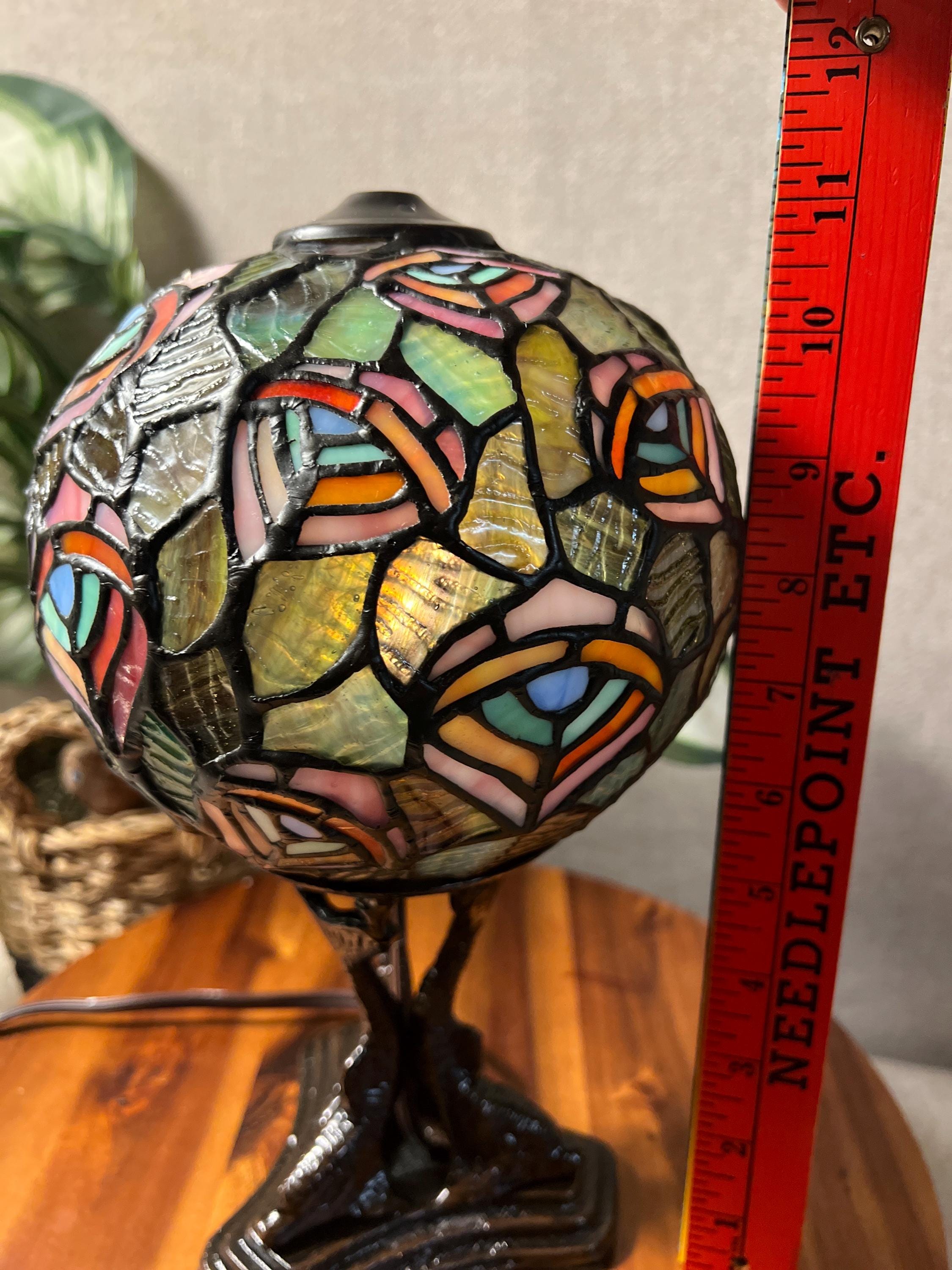 Stained Slag Glass Table Lamp Tiffany Style Peacock 3 Fish Round Dome Sphere