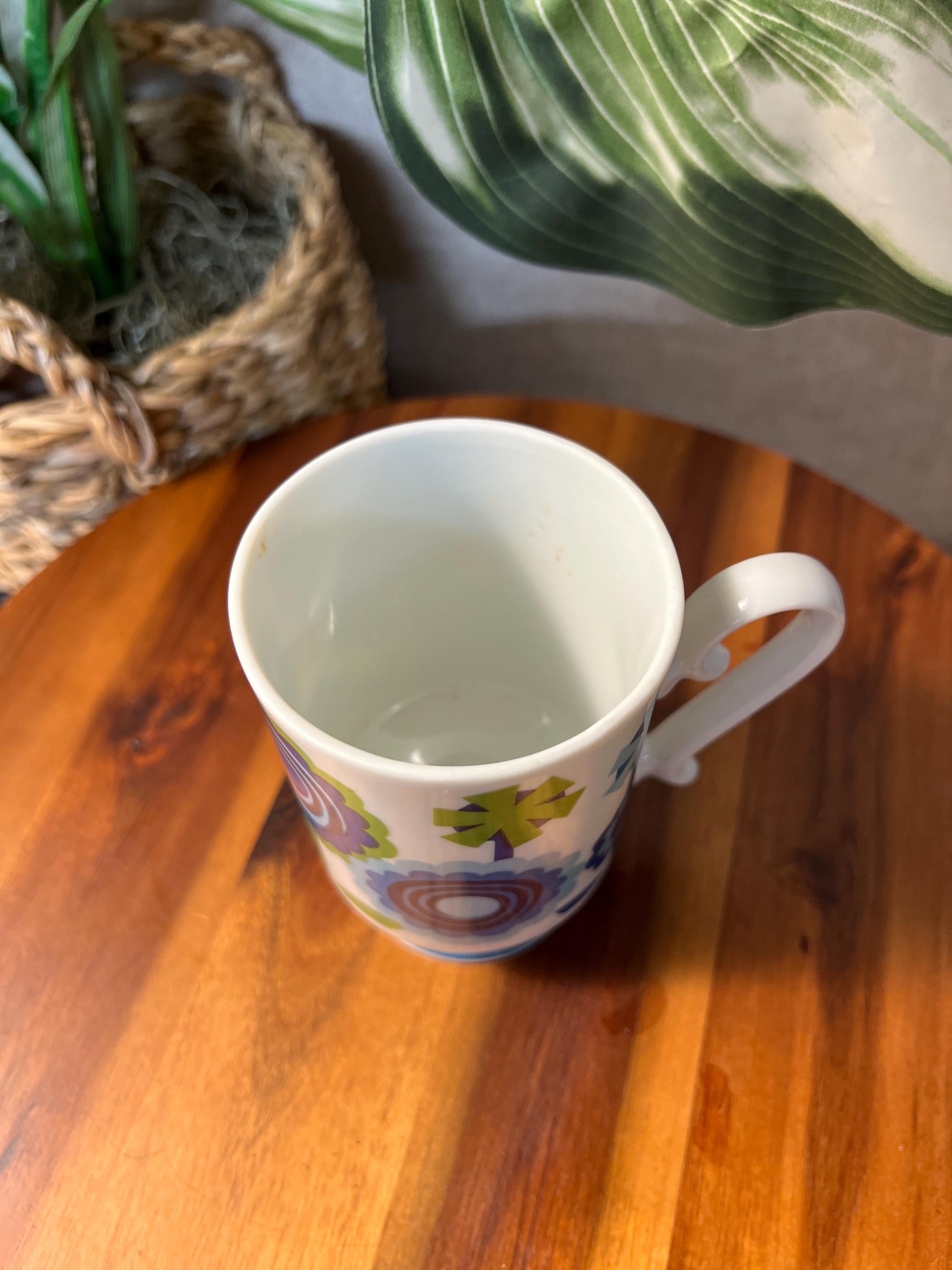Vintage Mid Century Pedestal Mug, Blue Floral Design