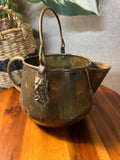 Vintage Small Brass Planter W/Top Handle & Side Handles Lion Faces