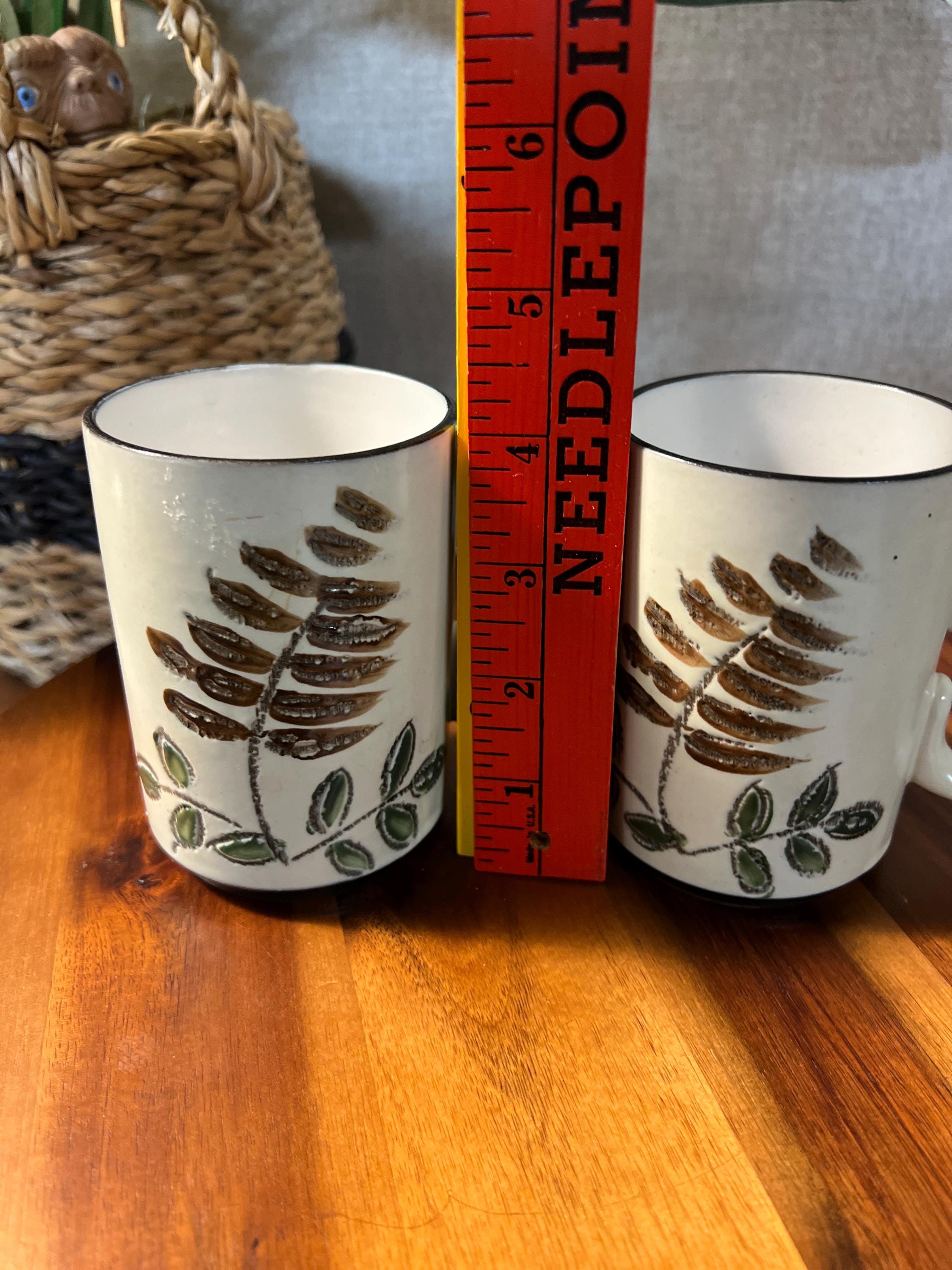 MCM stoneware leaf design mugs set of 2 vintage