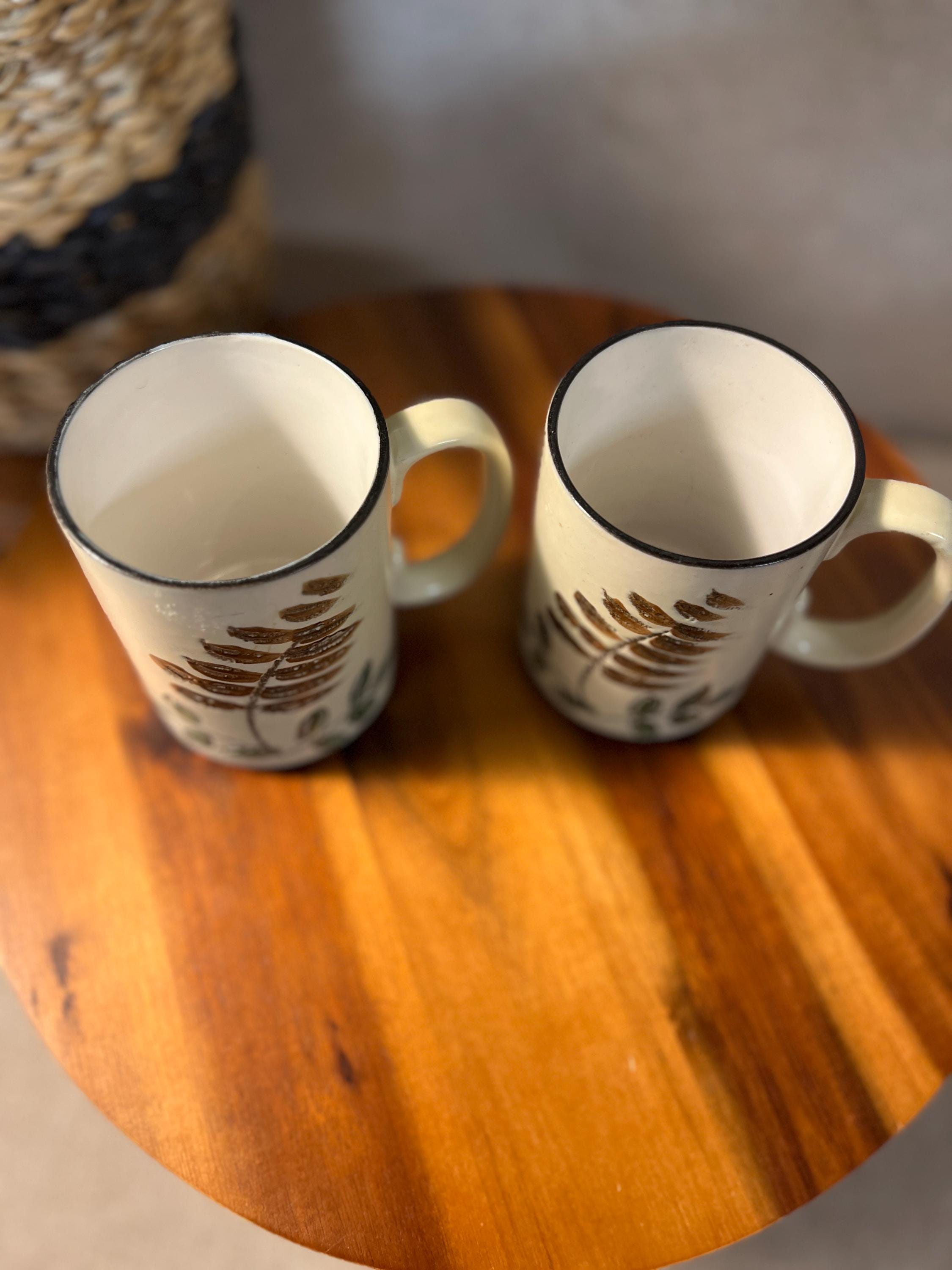MCM stoneware leaf design mugs set of 2 vintage