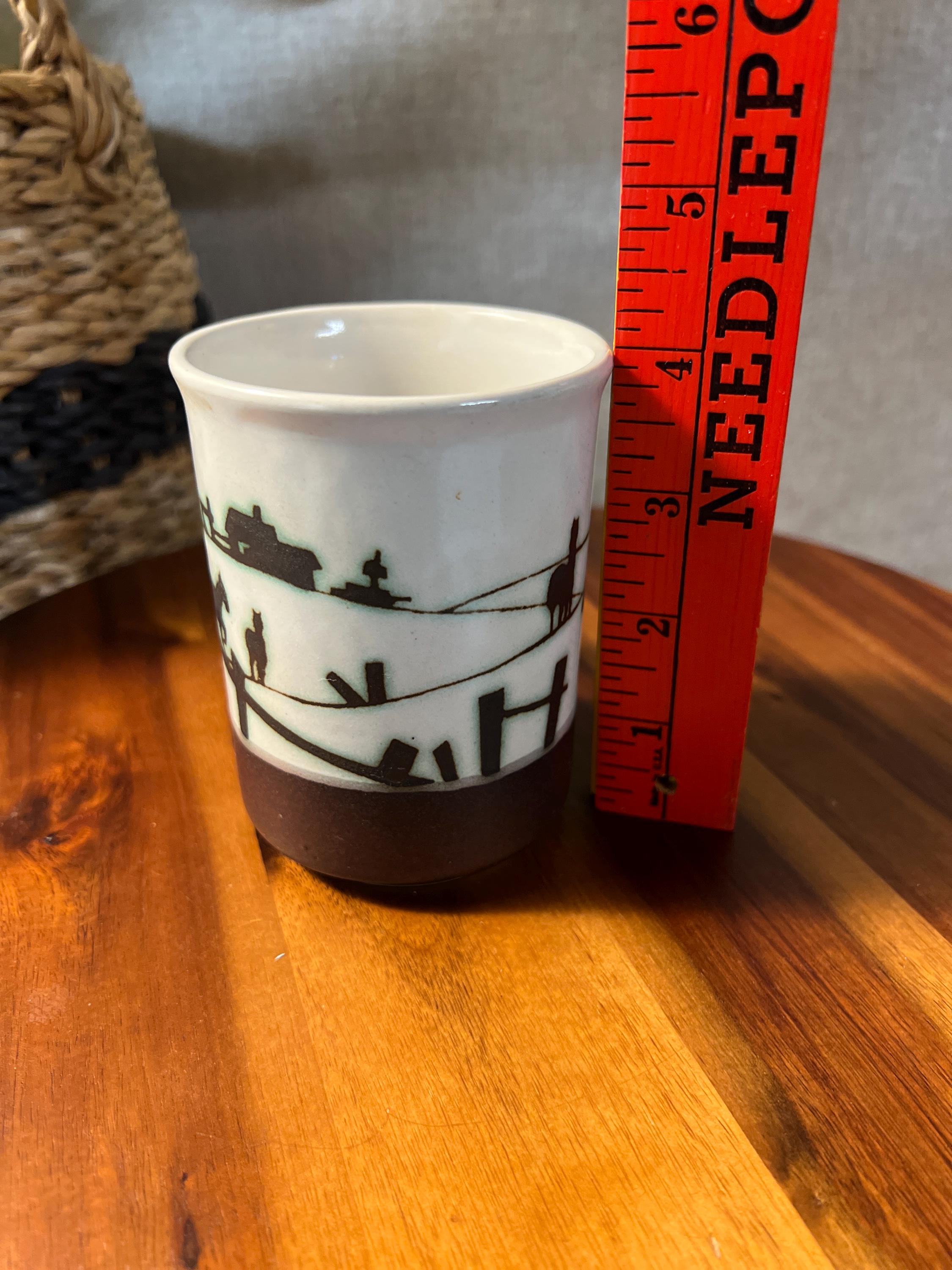 Vintage CLAY IN MIND Farm Scene  Brown Coffee Tea Cup Mug