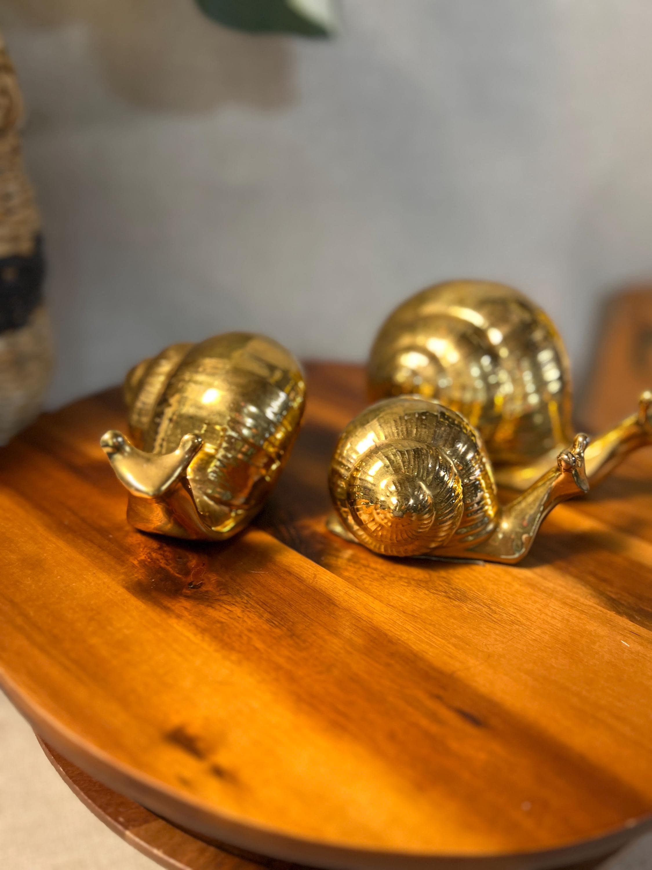 Vtg  MCM Set/3 Ceramic Snails Gold 70s Snail Mom, Dad & Child Family Marked
