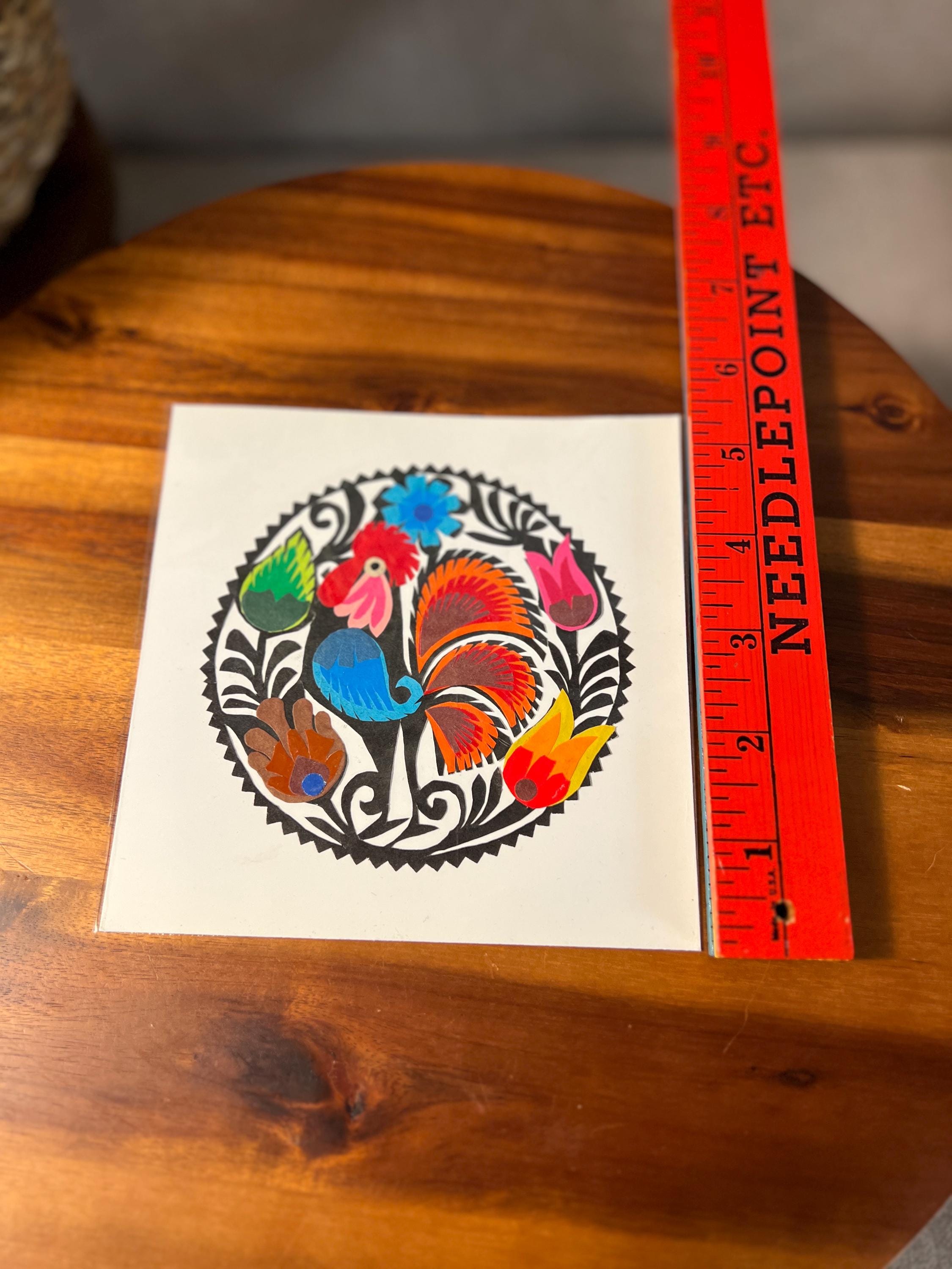 Colorful Polish Folk Art Sztuka Wycinanka Lowicka 6 Paper Cut Out Rooster