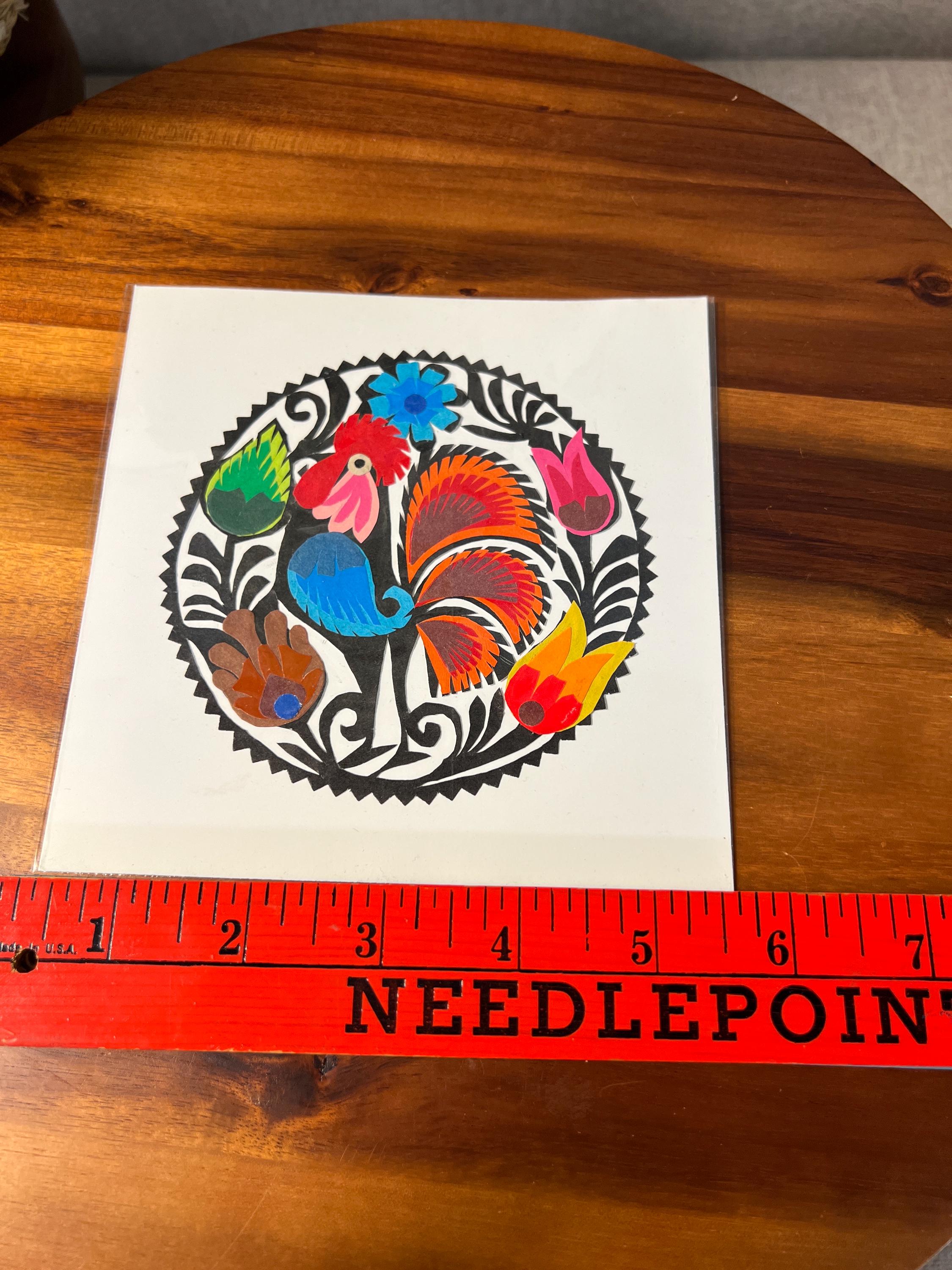 Colorful Polish Folk Art Sztuka Wycinanka Lowicka 6 Paper Cut Out Rooster