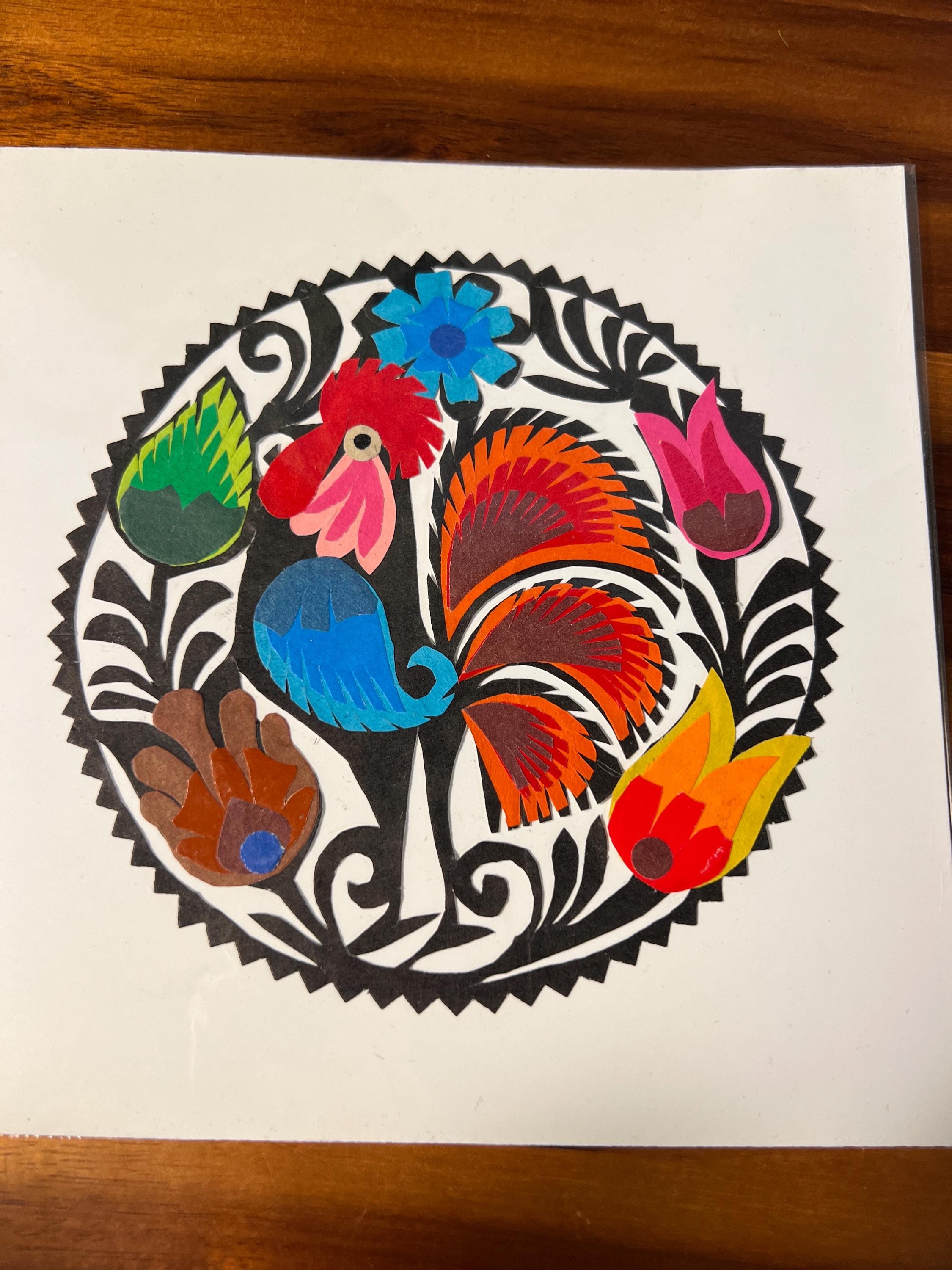 Colorful Polish Folk Art Sztuka Wycinanka Lowicka 6 Paper Cut Out Rooster