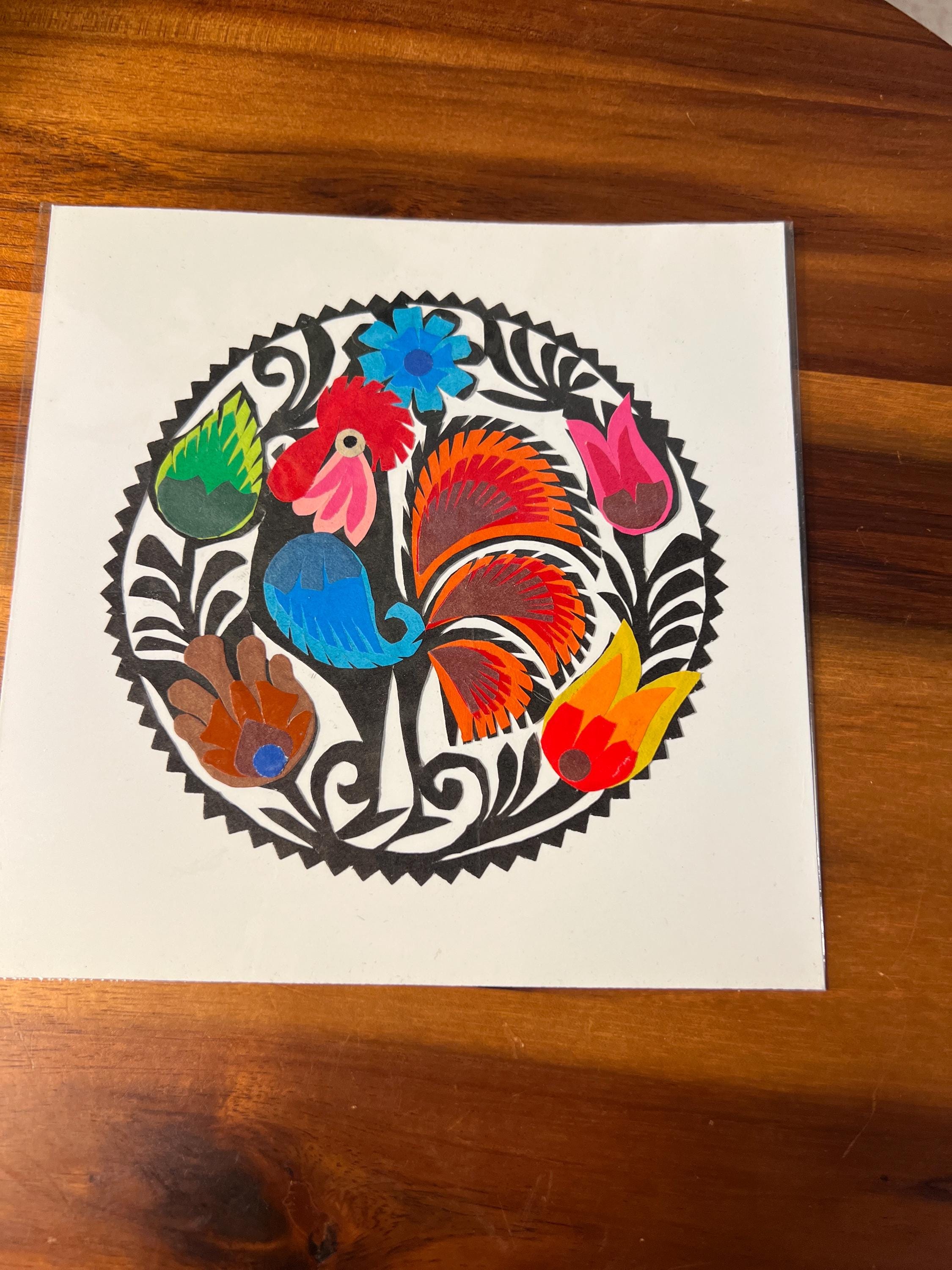 Colorful Polish Folk Art Sztuka Wycinanka Lowicka 6 Paper Cut Out Rooster