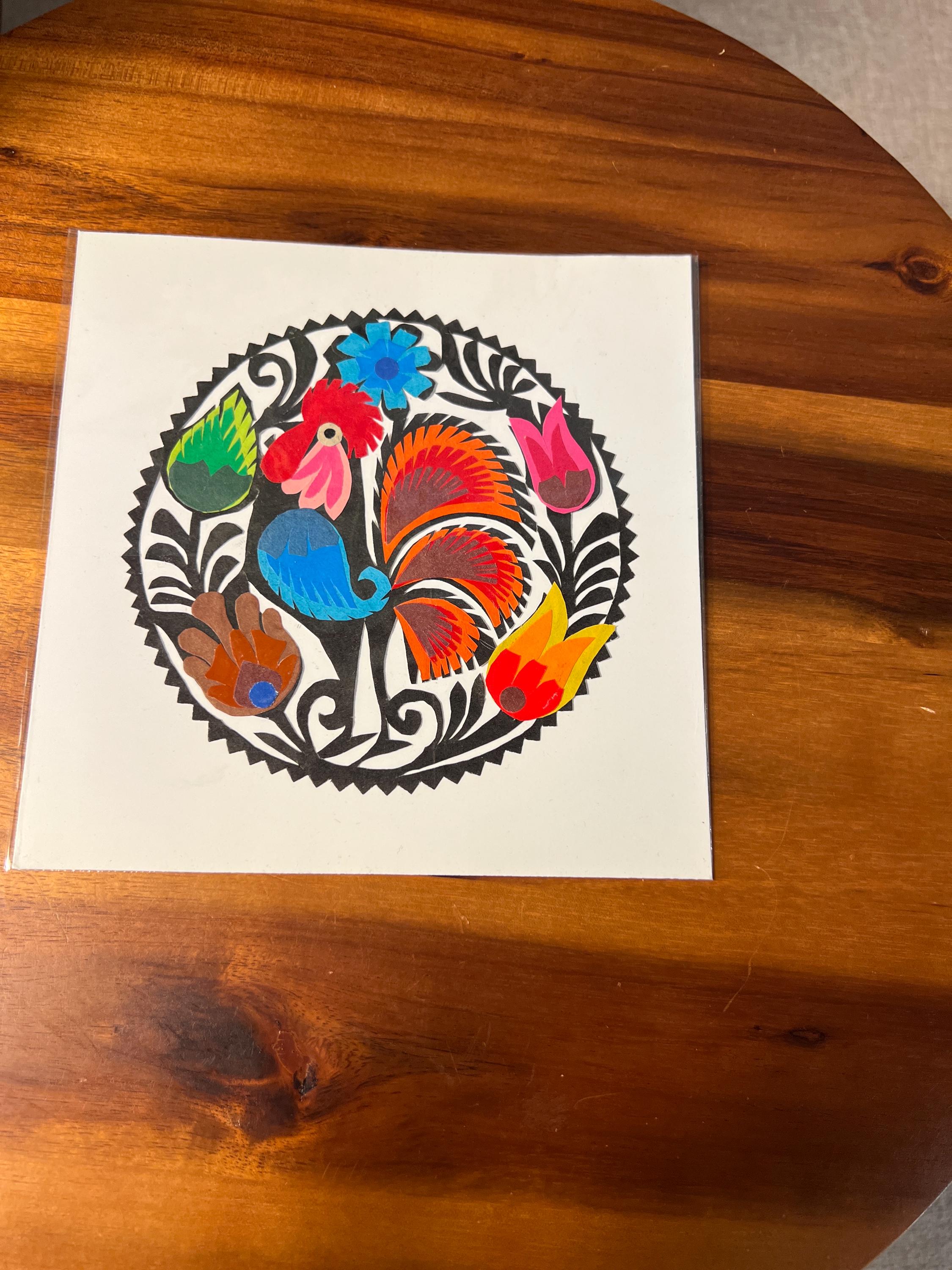 Colorful Polish Folk Art Sztuka Wycinanka Lowicka 6 Paper Cut Out Rooster
