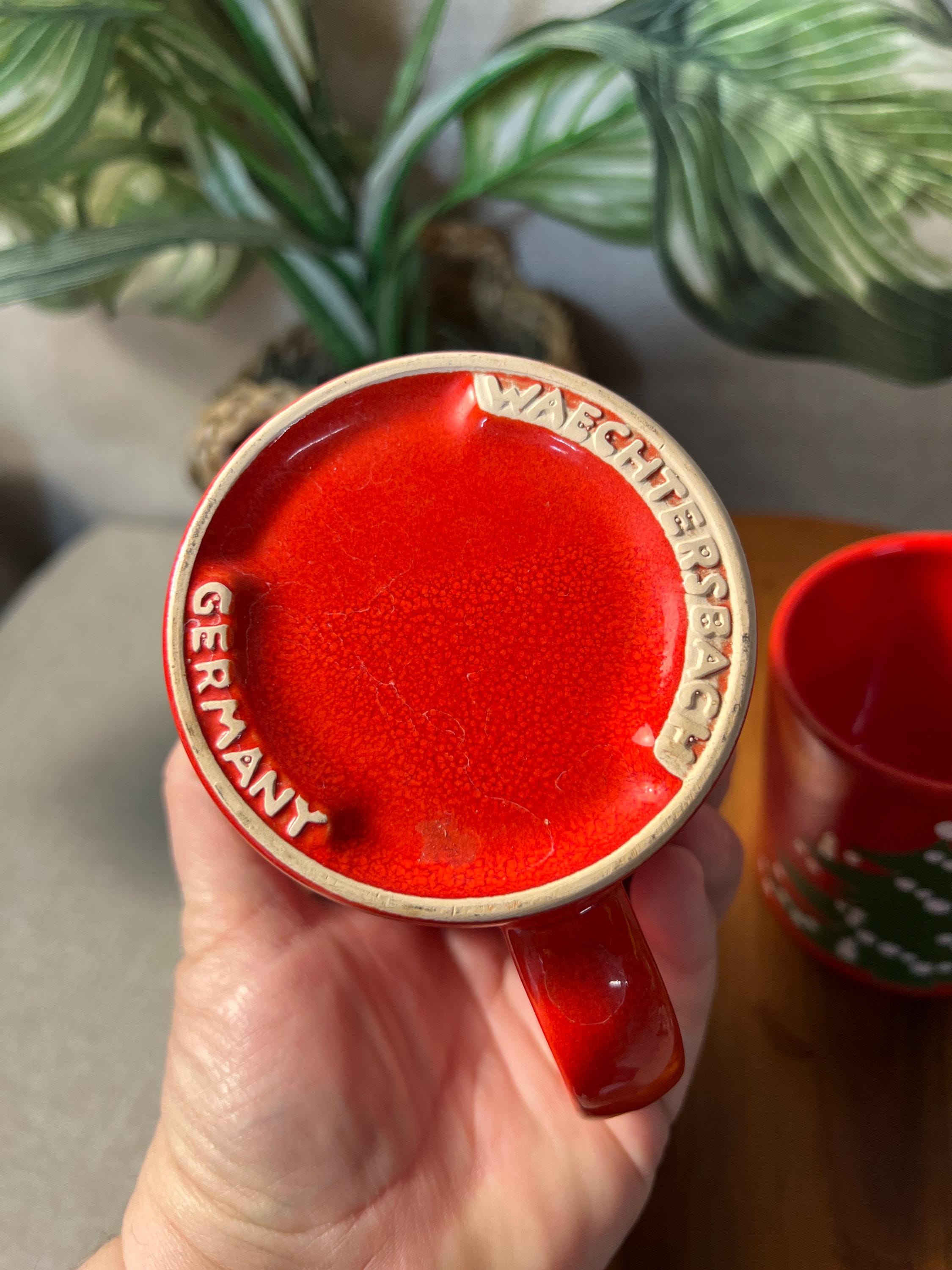 Vintage Waechtersbach Red Christmas Tree Coffee Cups /Mugs From WEST GERMANY