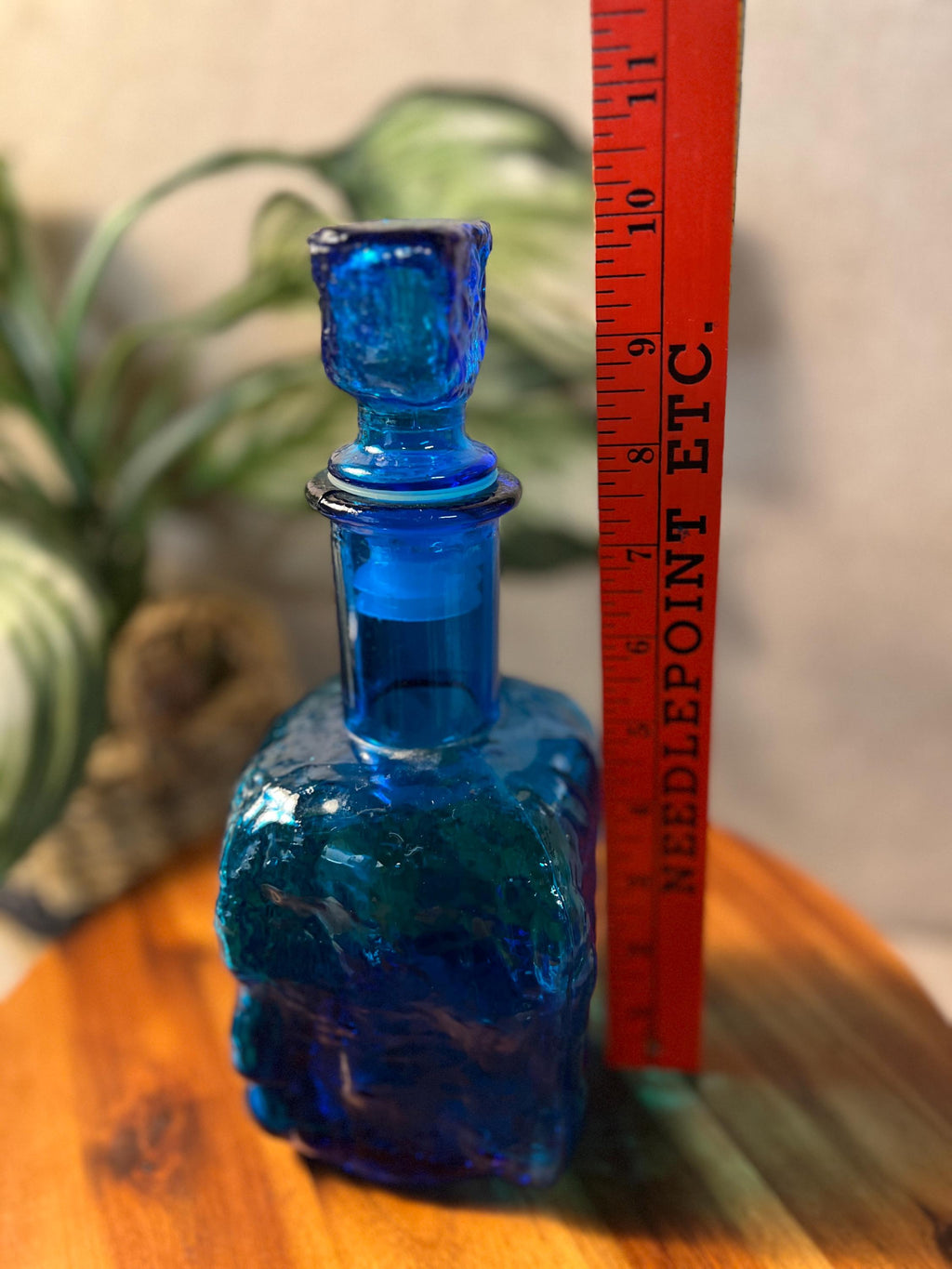 Mid Century Vintage Italy Empoli Decanter Blue Wavy Glass