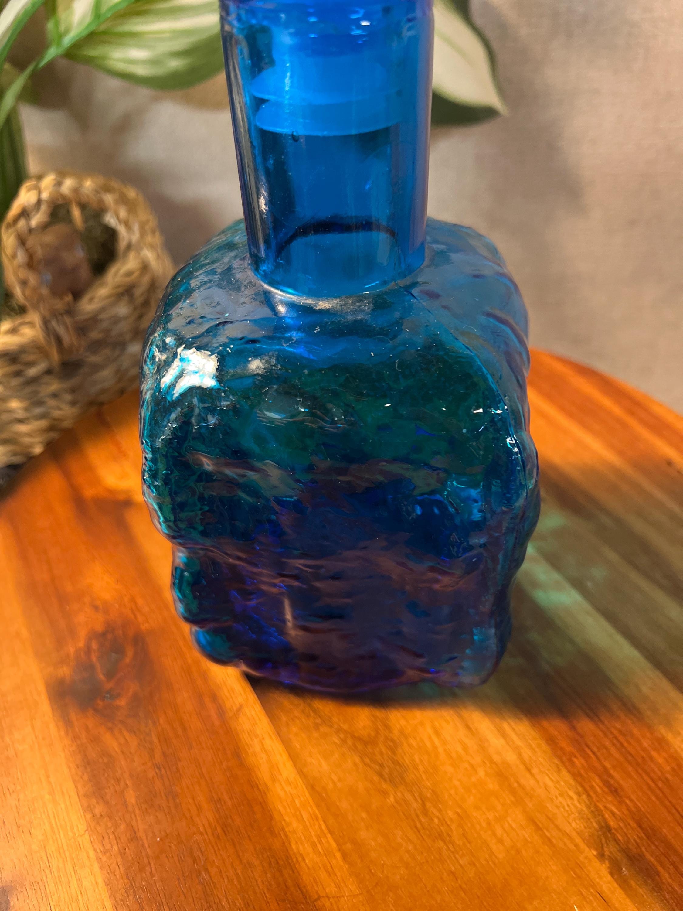 Mid Century Vintage Italy Empoli Decanter Blue Wavy Glass