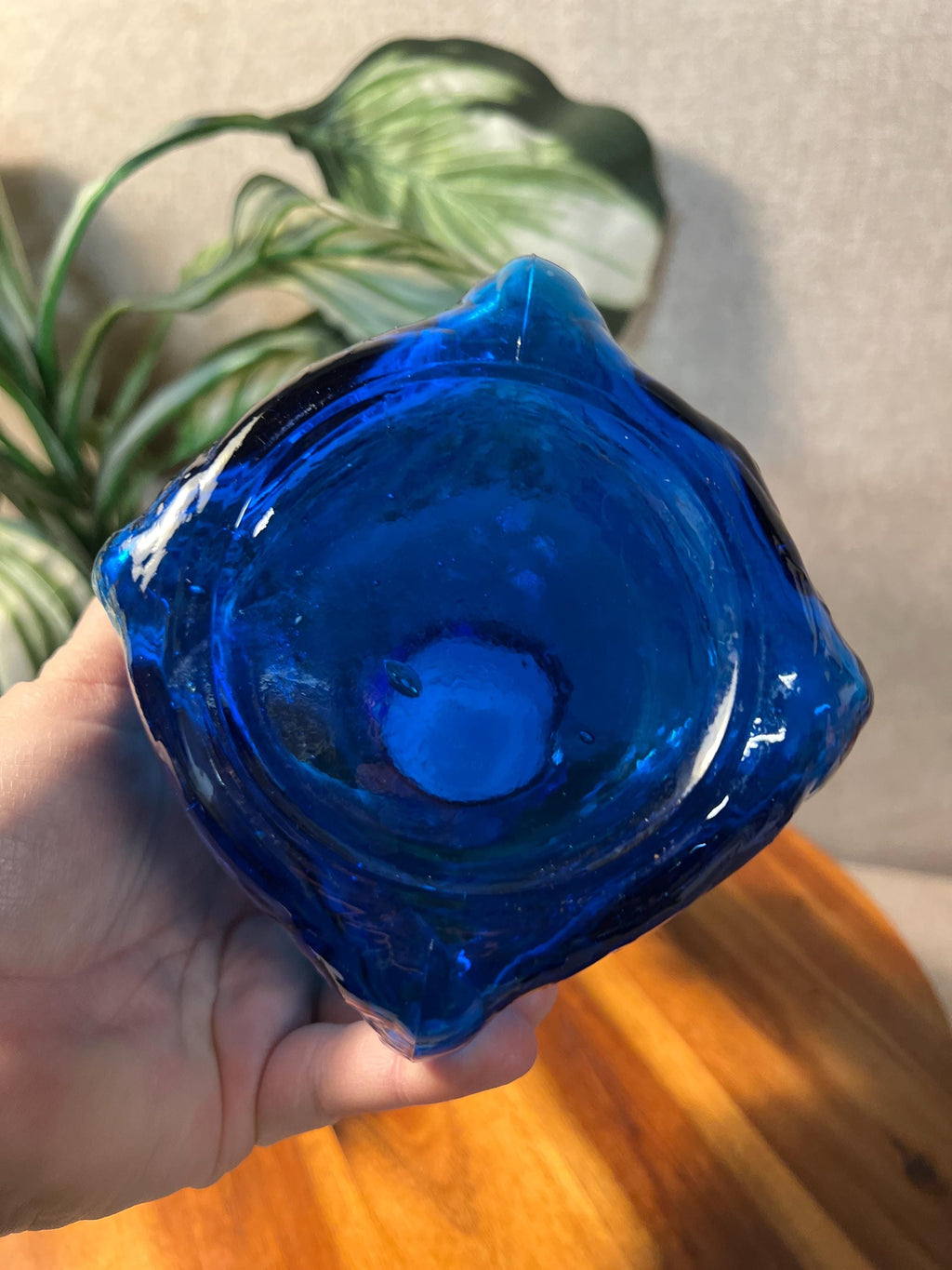Mid Century Vintage Italy Empoli Decanter Blue Wavy Glass