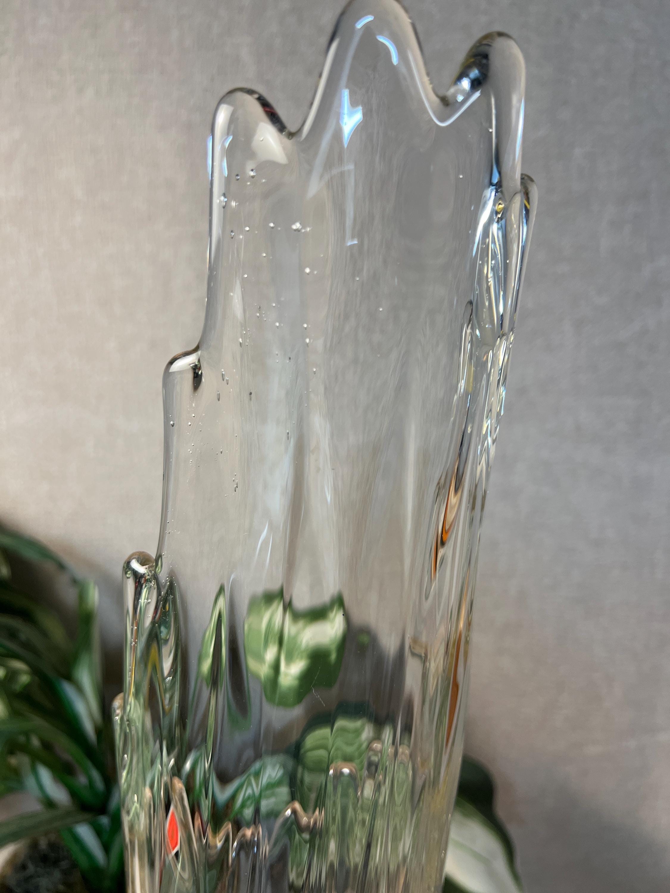 LE Smith Diamond Butt Crystal Swung Glass Vase 21 Chunky