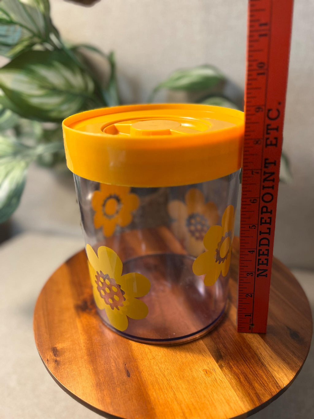 Vintage Danish Pantry Canister Yellow Lid Acrylic Erik Kold Daisies