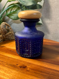 Antique Greek Doan Impressed Religious Dark Cobalt Blue Bottle with Wood Topper