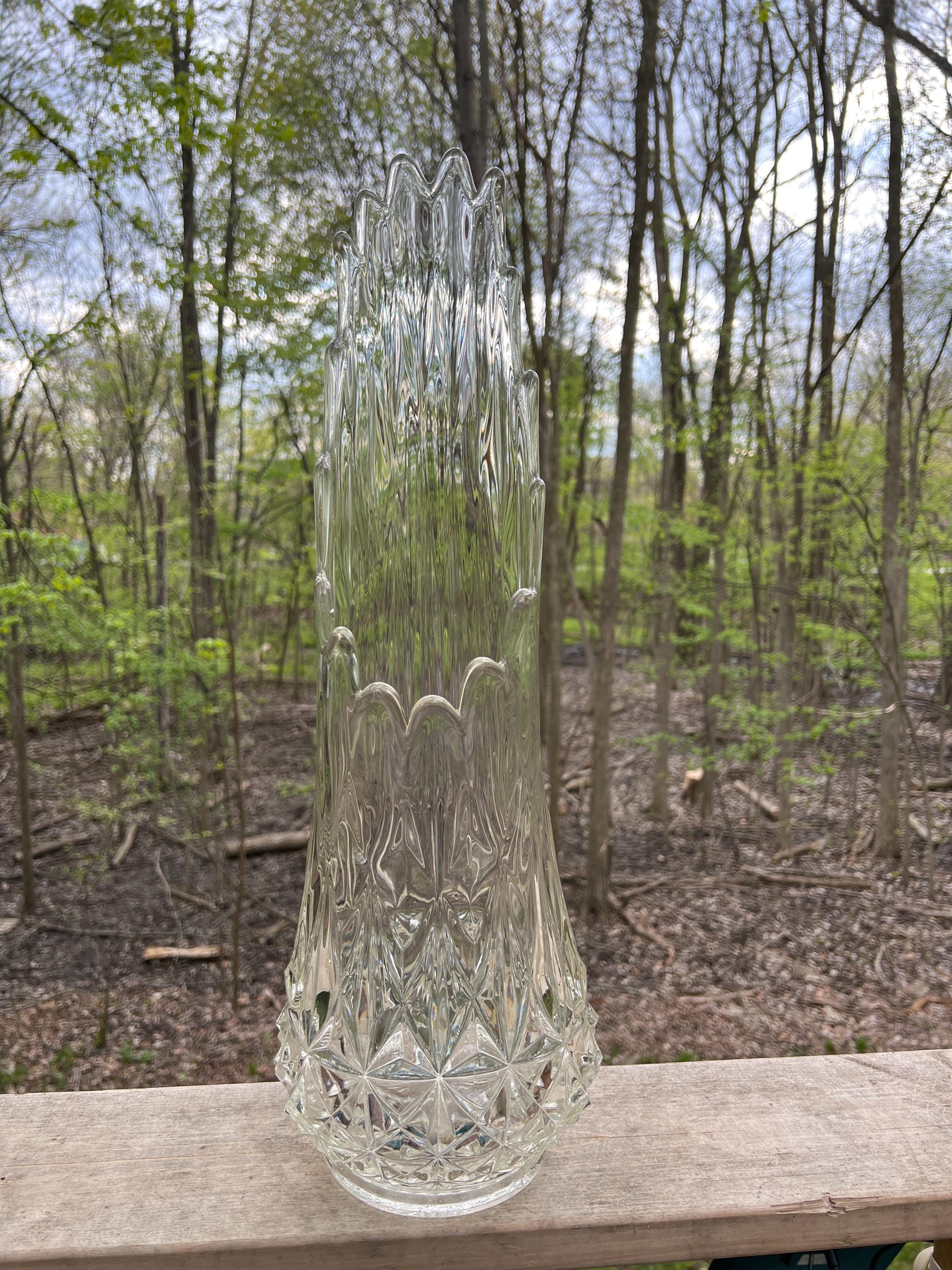 LE Smith Diamond Butt Crystal Swung Glass Vase 21 Chunky