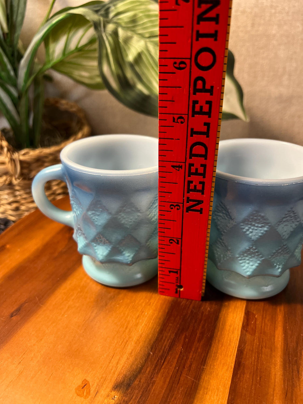 Anchor Hocking Fire King Blue Ombre Mug Cup Diamond Kimberly USA  Made Set of 2