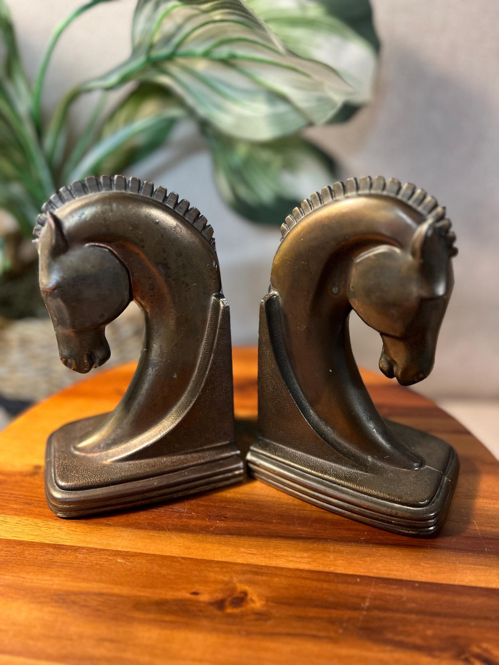 Vintage Copper Plated Art Deco Machine Age Trojan Horse Bookends Dodge Inc USA