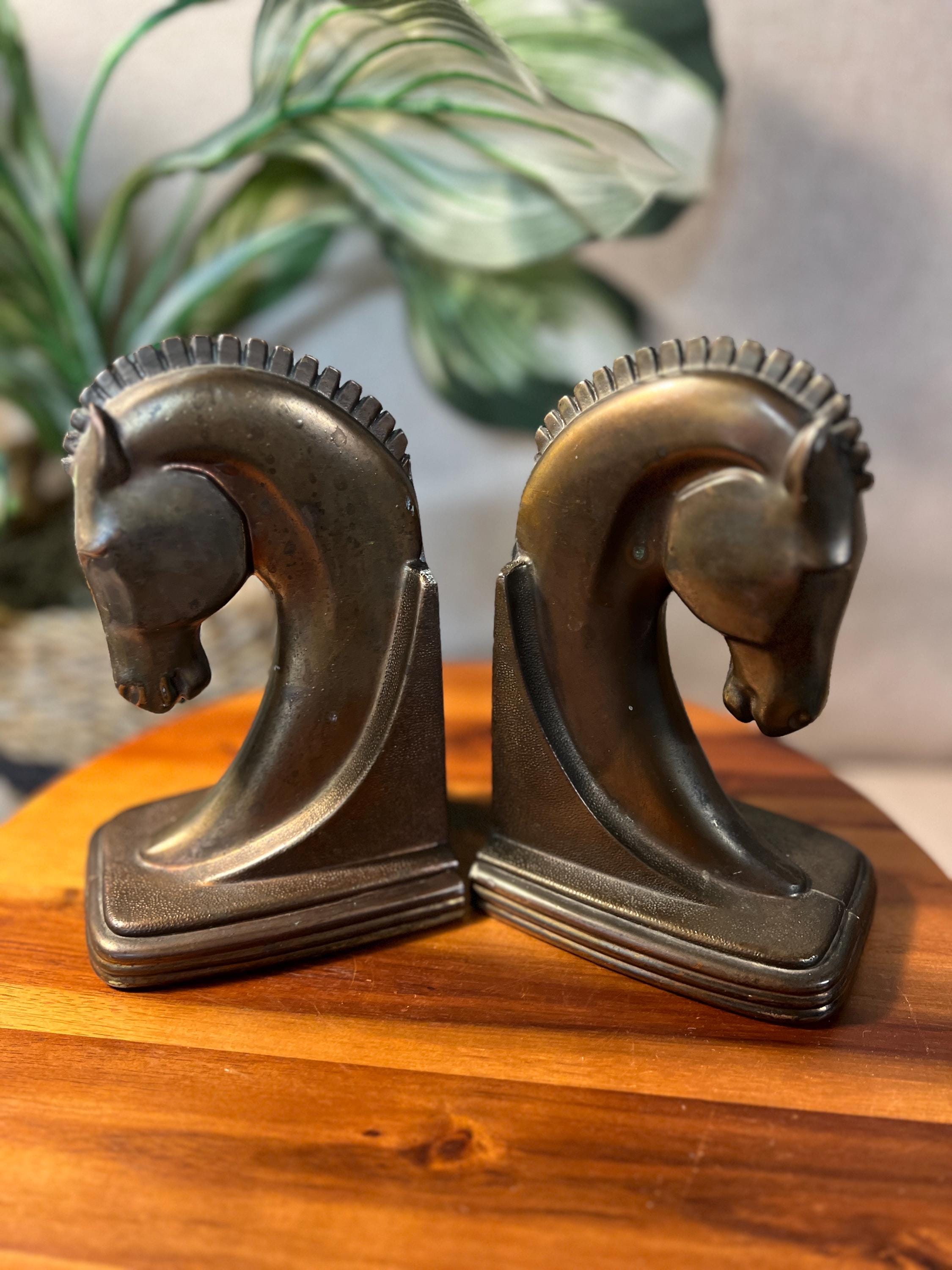 Vintage Copper Plated Art Deco Machine Age Trojan Horse Bookends Dodge Inc USA