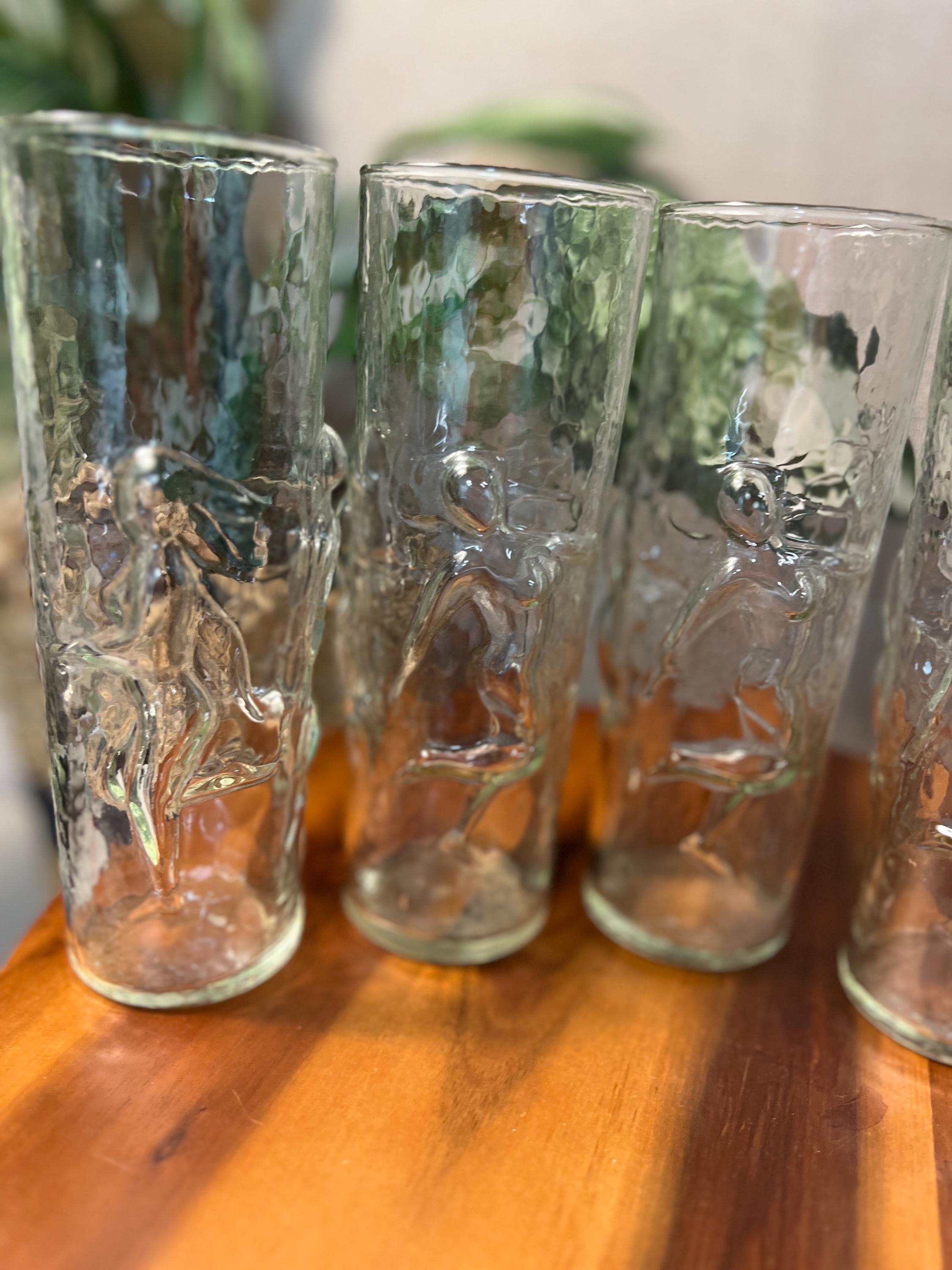 Vintage 5pc Libbey La Femme  Drinking Glasses Nude Women Dancing Tumblers 7.25"