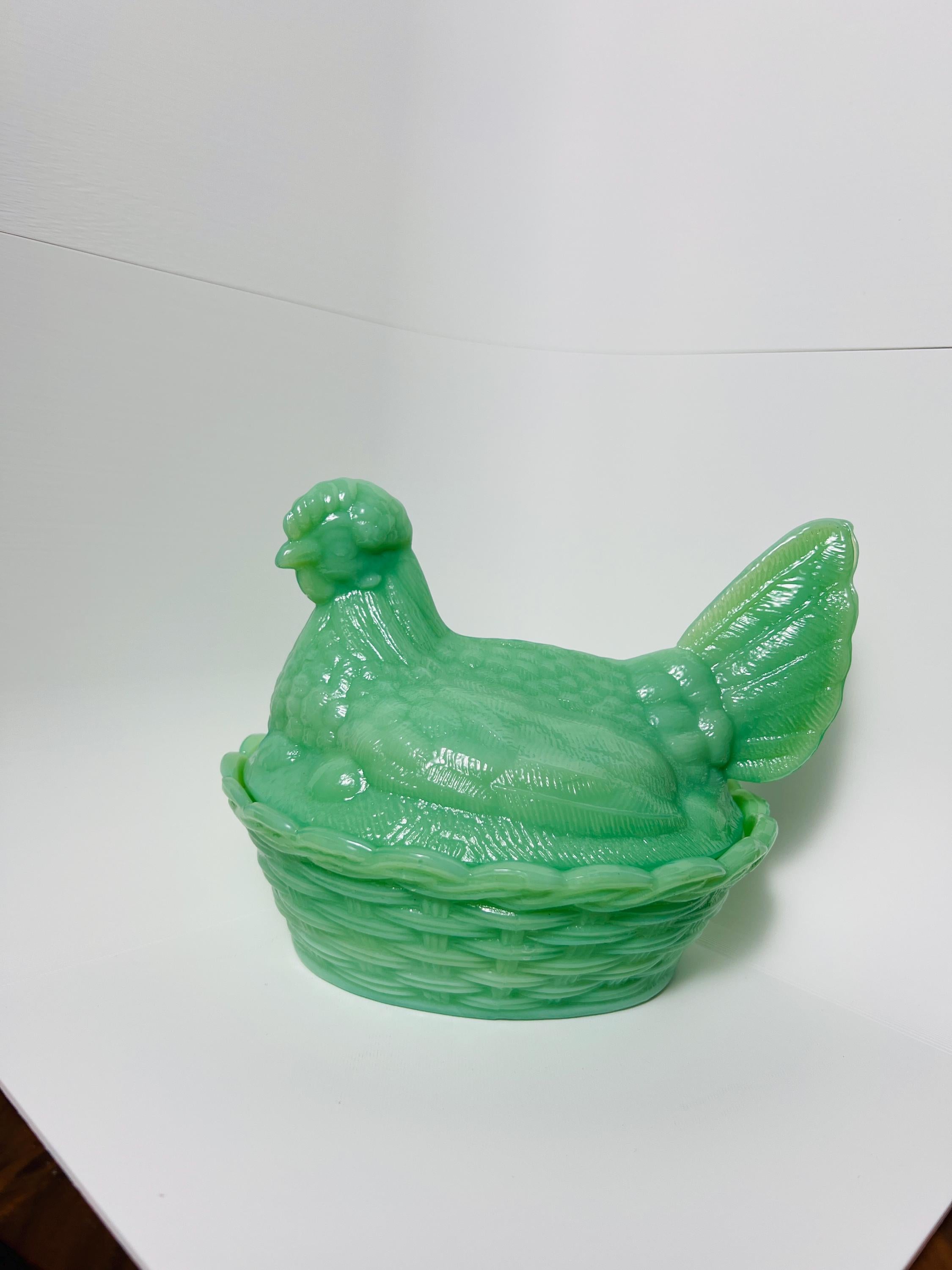 Jadeite Green Milk Glass Hen on Nest Covered Dish 5