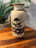 Netzi Mexican Pottery Sandstone Vase Glazed Flowers Fern Folk Art Bird
