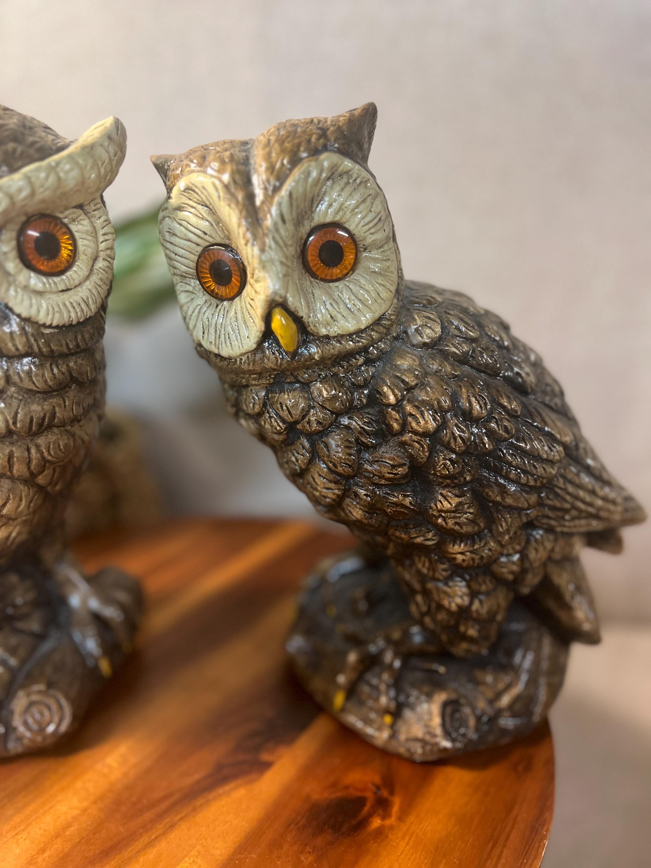Pair of Owl Figurines Chalkware 10