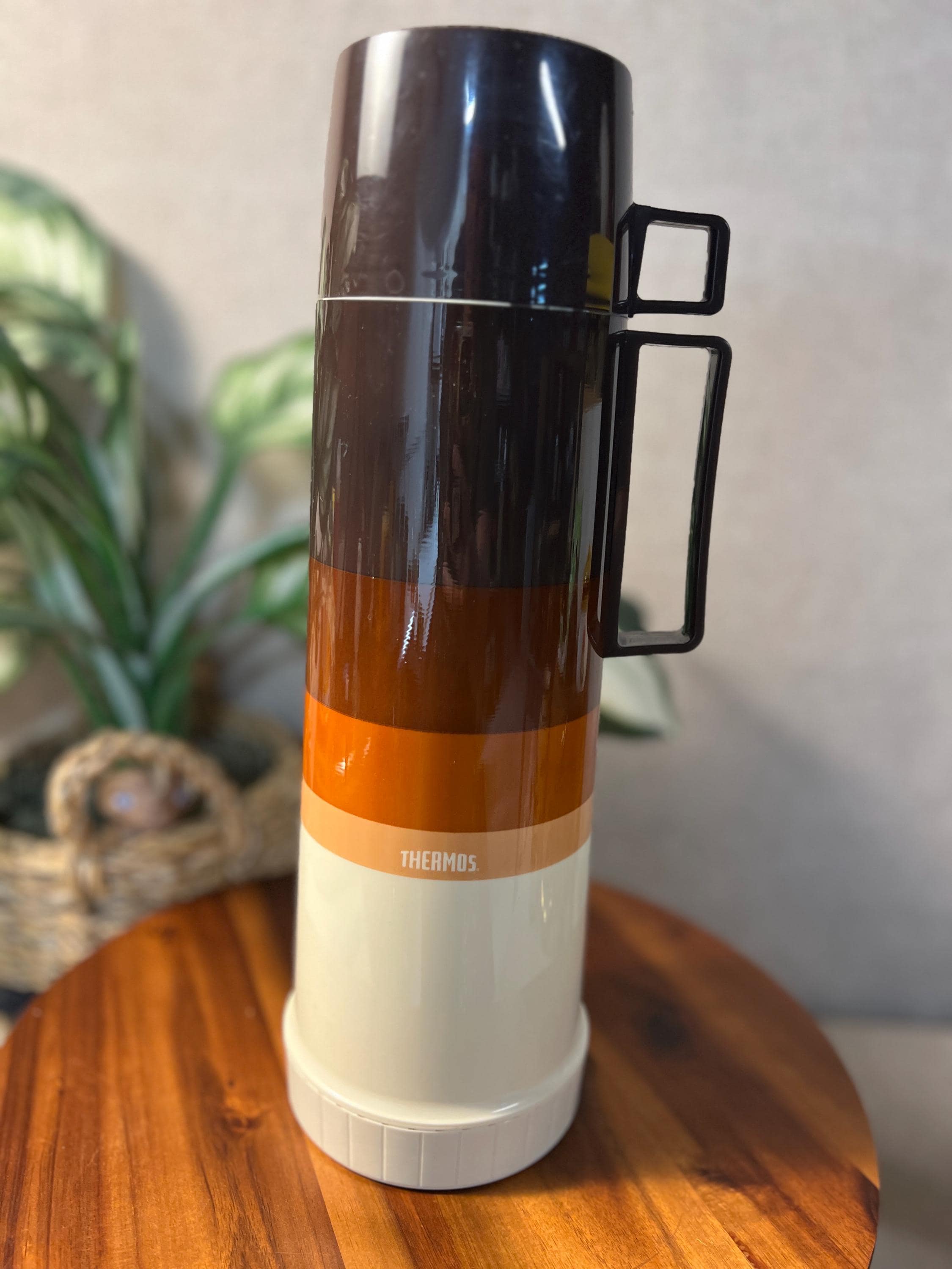 VINTAGE Thermos 1980s Retro Striped Brown/rust/orange great condition