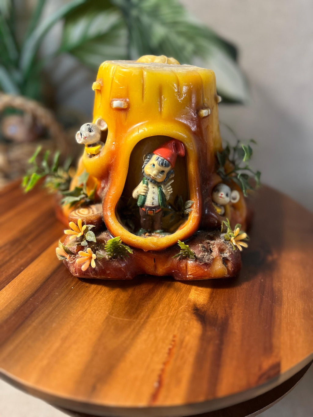 Middle Earth Candle House Stump Candle 70s Vtg Gnome Mushroom with Gnome Handmade