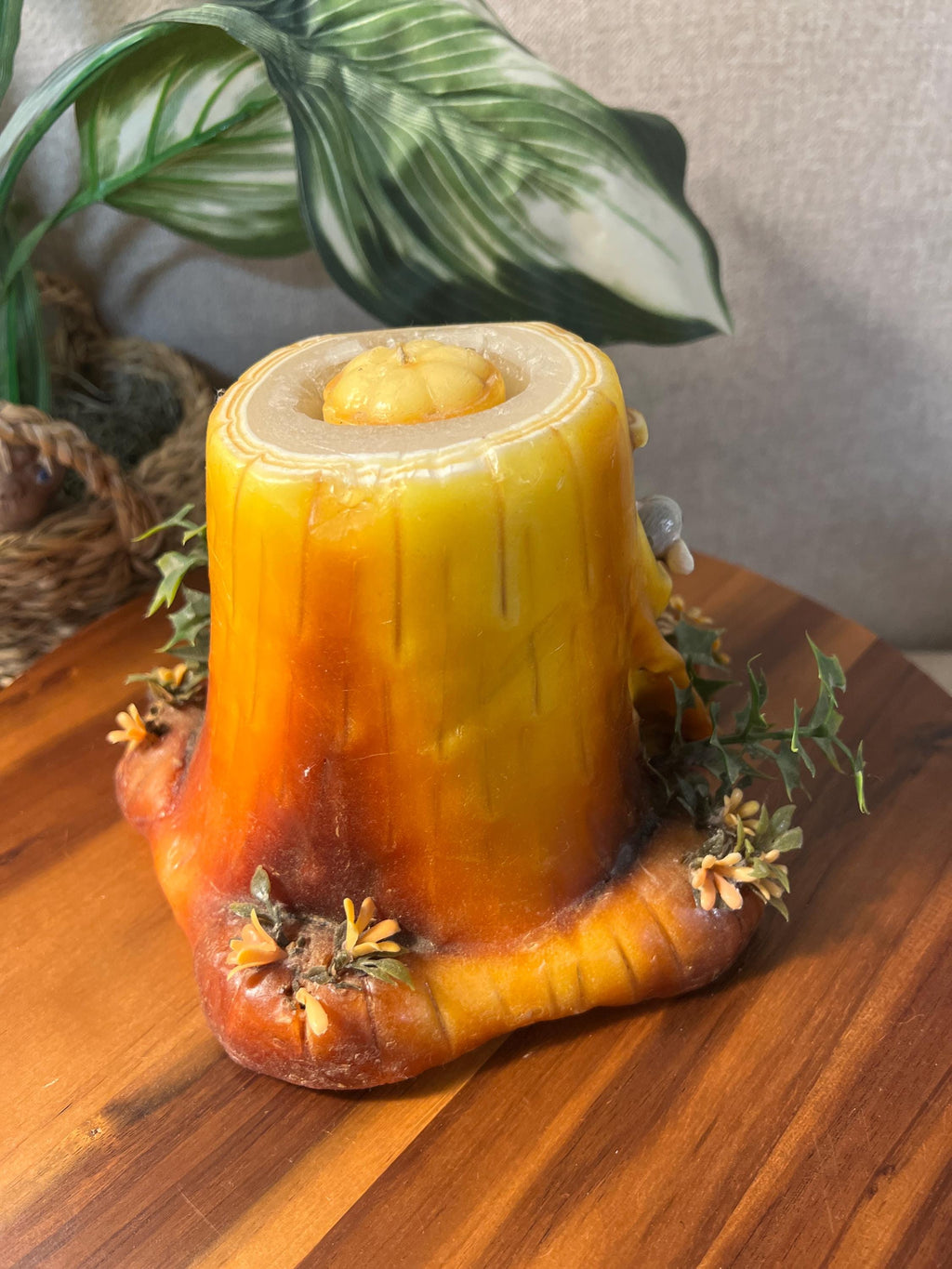 Middle Earth Candle House Stump Candle 70s Vtg Gnome Mushroom with Gnome Handmade