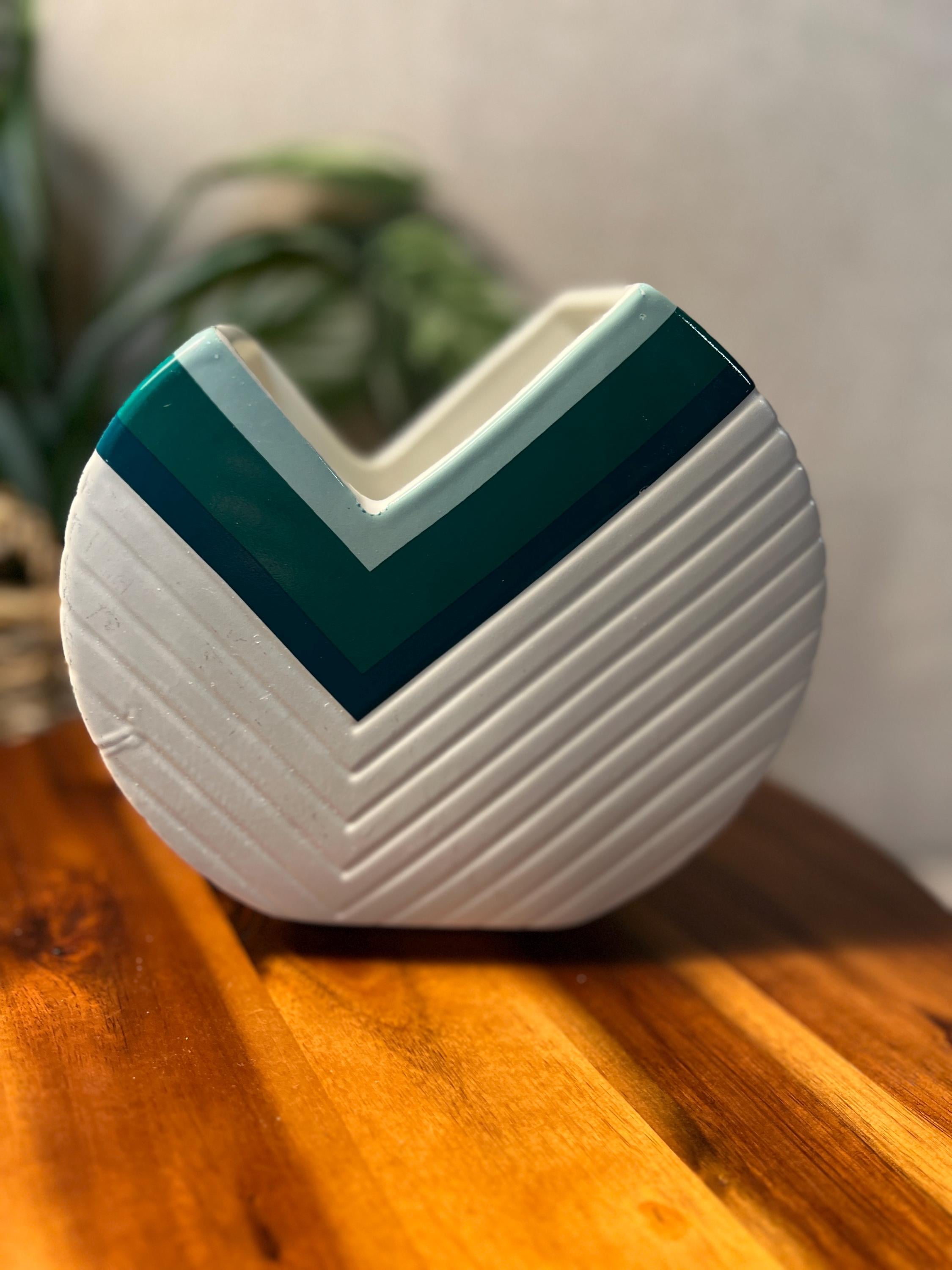 Jonathan Adler Now House Chroma Cut Circle Vase Green Teal Modern