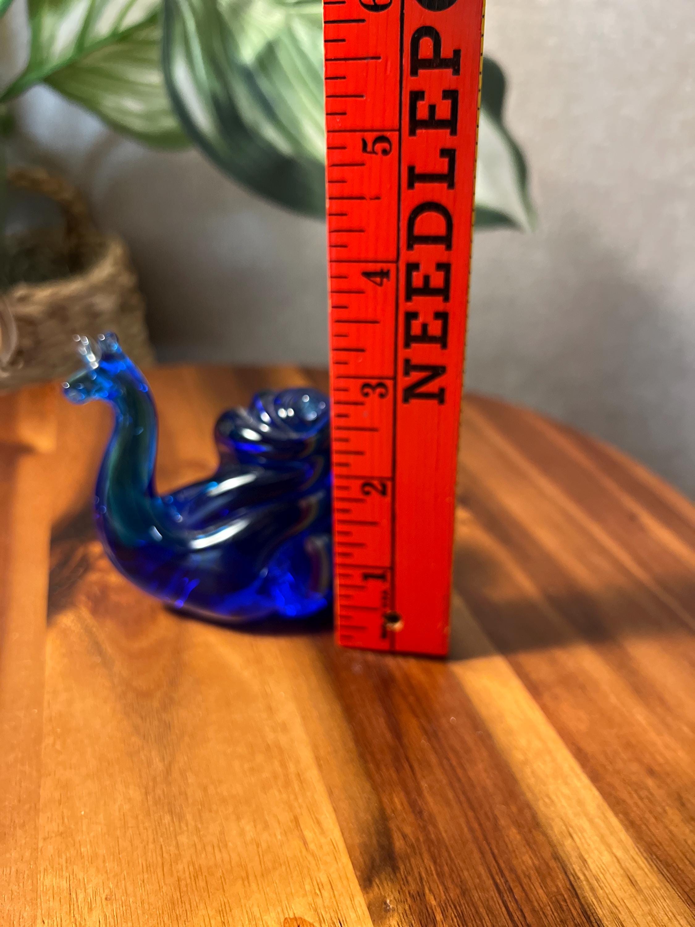 Vtg Rainbow Glass Hand Blown cobalt blue Art Glass Snail Paperweight