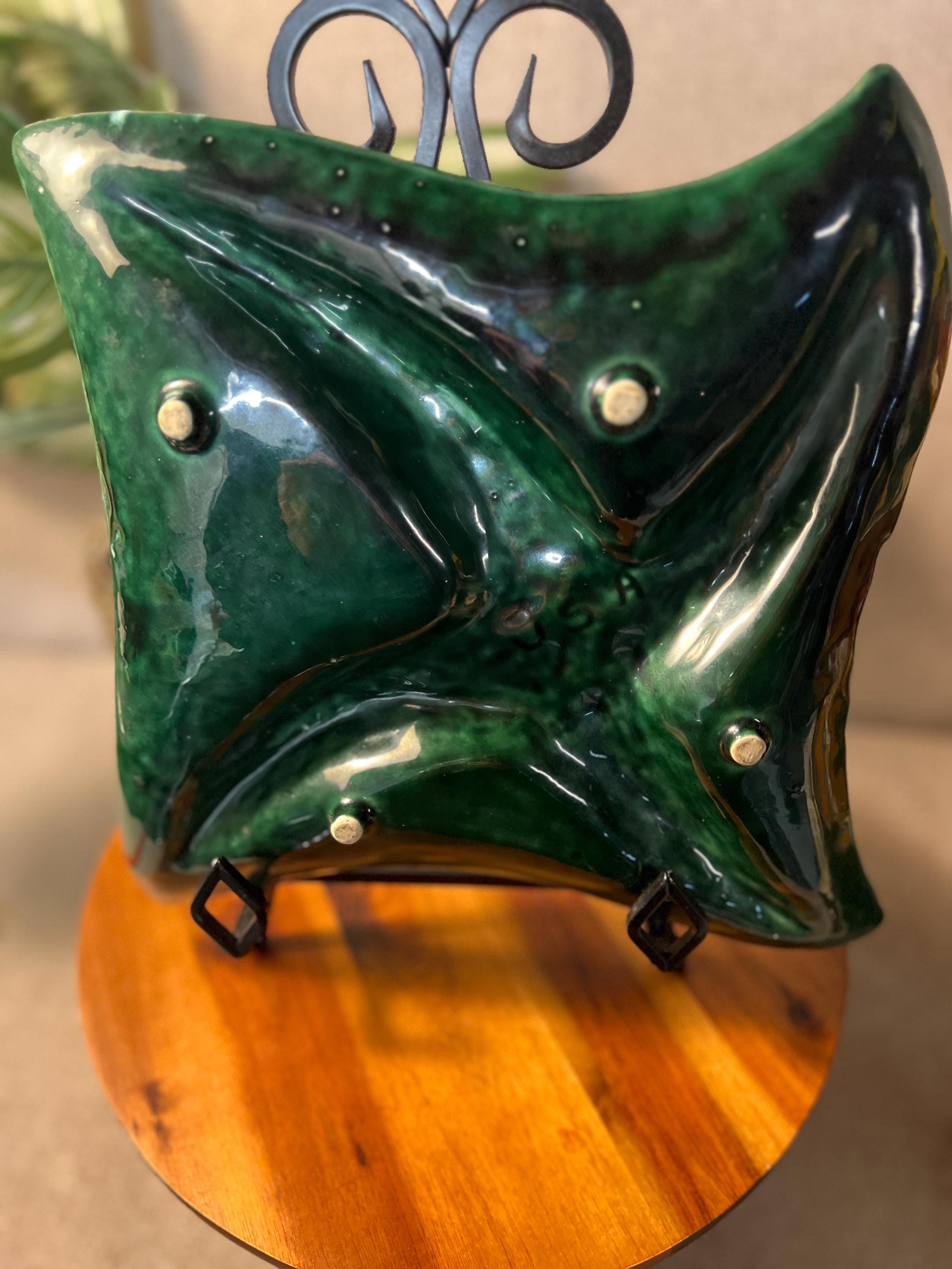 Starfish Plate Green Ceramic  USA 4-Part Divided Serving Dish Vintage