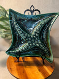Starfish Plate Green Ceramic  USA 4-Part Divided Serving Dish Vintage