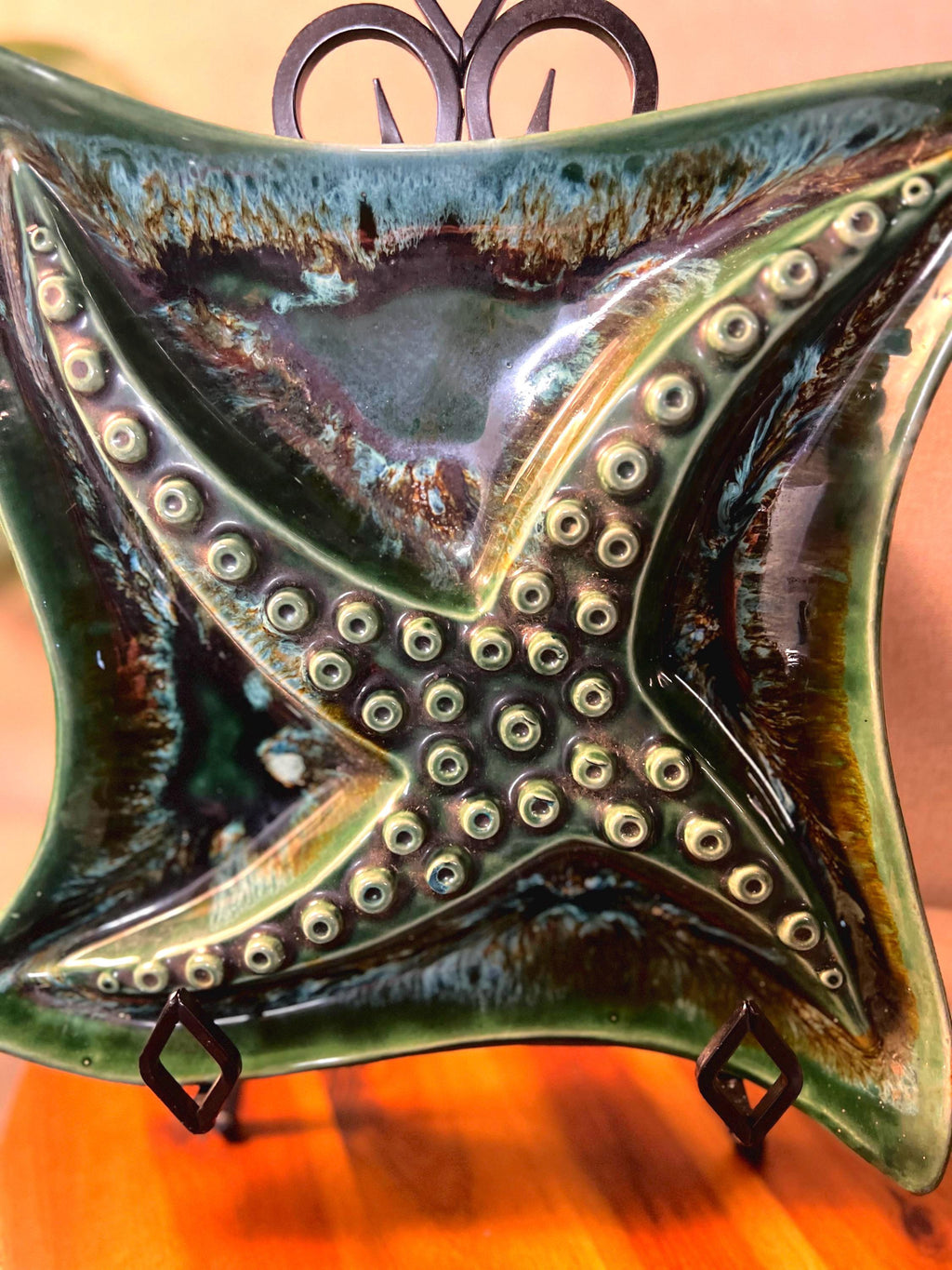Starfish Plate Green Ceramic  USA 4-Part Divided Serving Dish Vintage