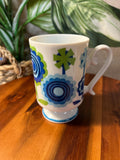 Vintage Mid Century Pedestal Mug, Blue Floral Design