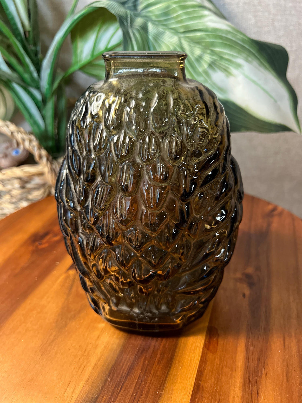 Vintage 1970s Wise Old Owl Coin Bank Brown Glass  made by Libbey
