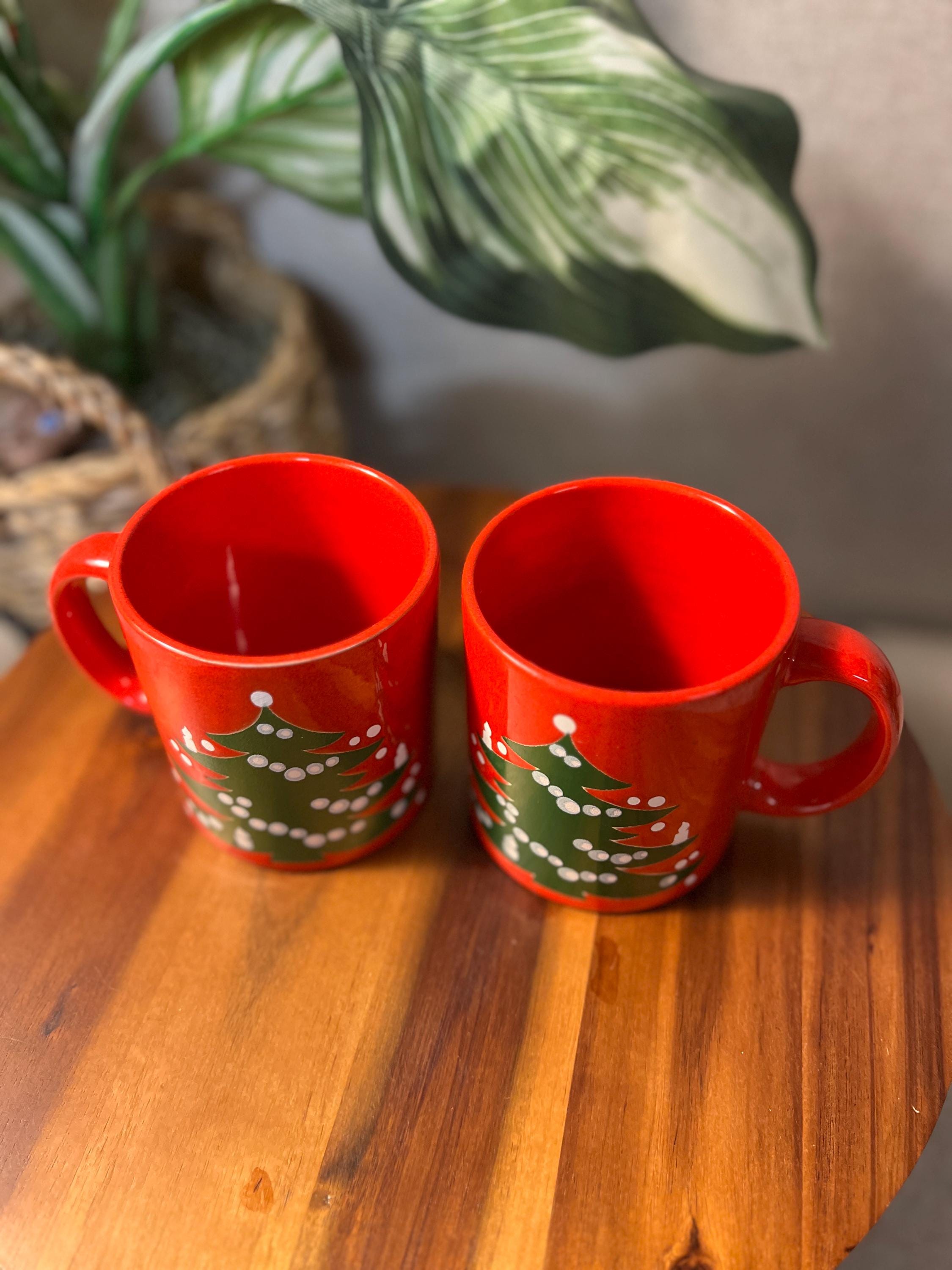 Vintage Waechtersbach Red Christmas Tree Coffee Cups /Mugs From WEST GERMANY